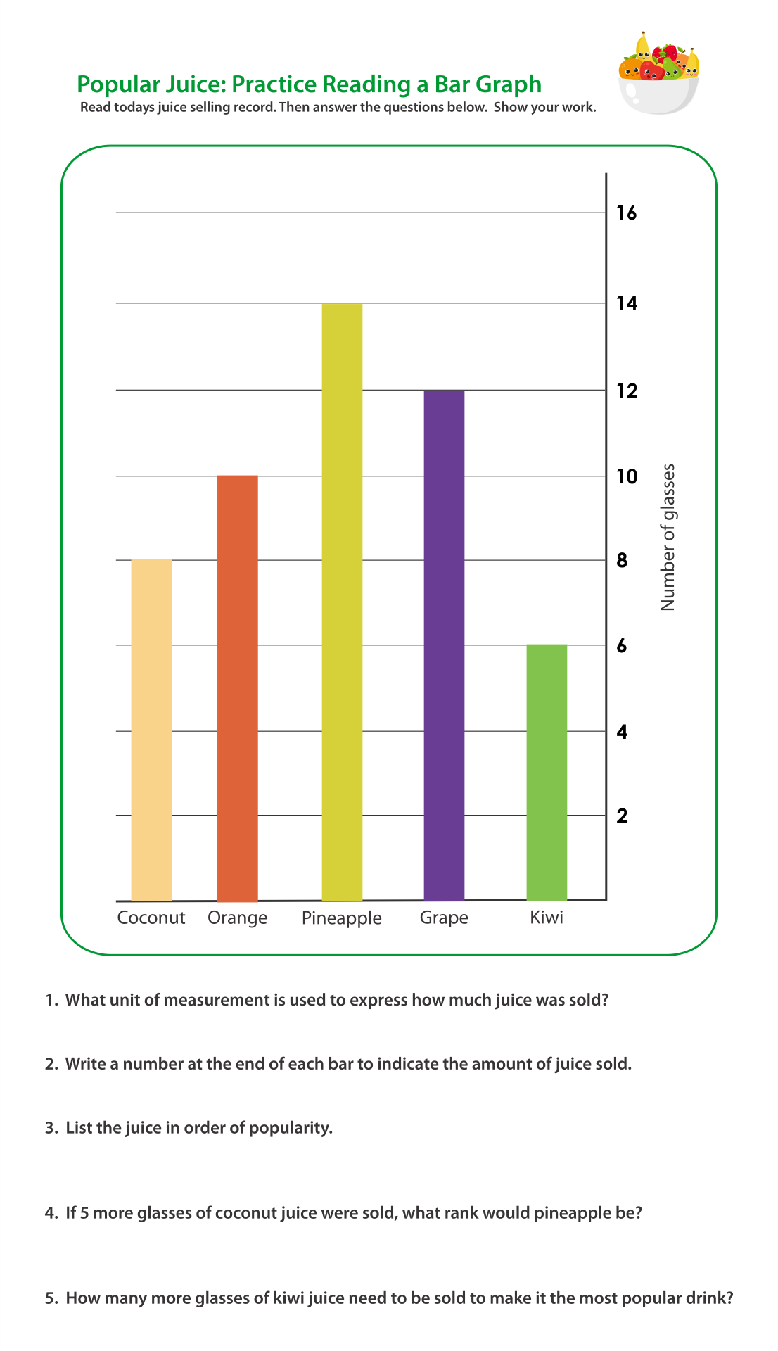 reading bar graph worksheets 3rd grade