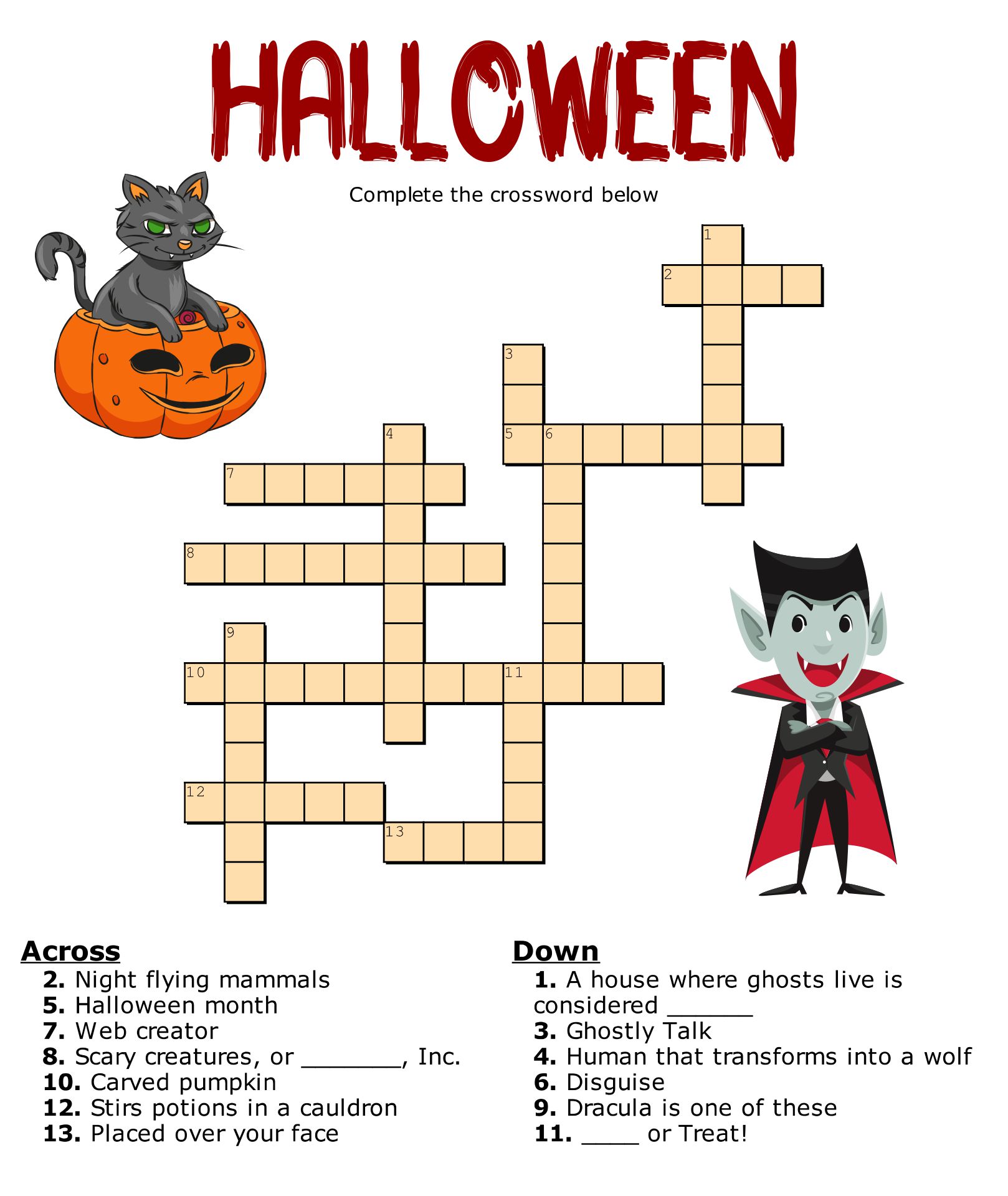 15 Best Free Printable Halloween Crossword Puzzle