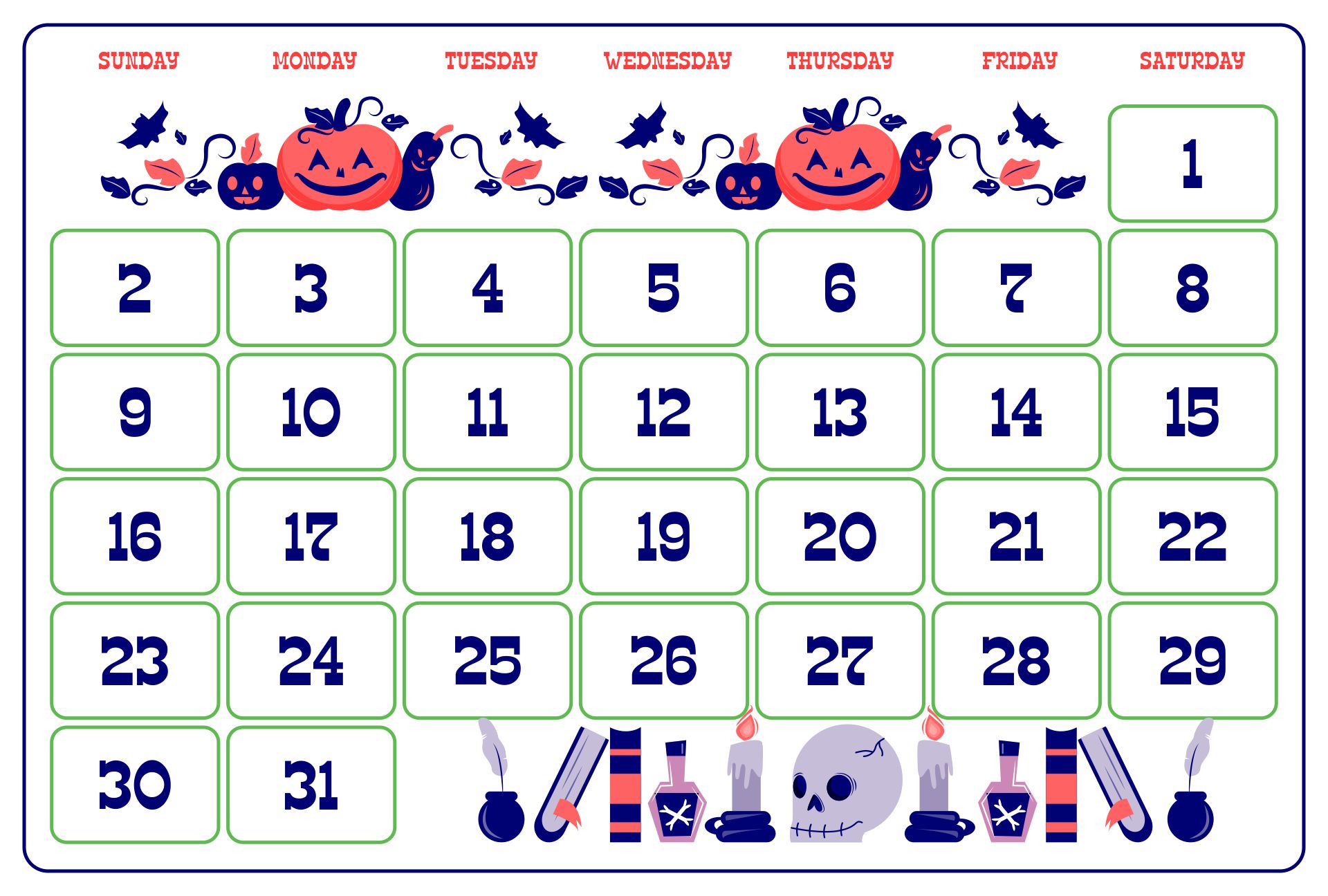 15 Best Printable Halloween Calendar - printablee.com
