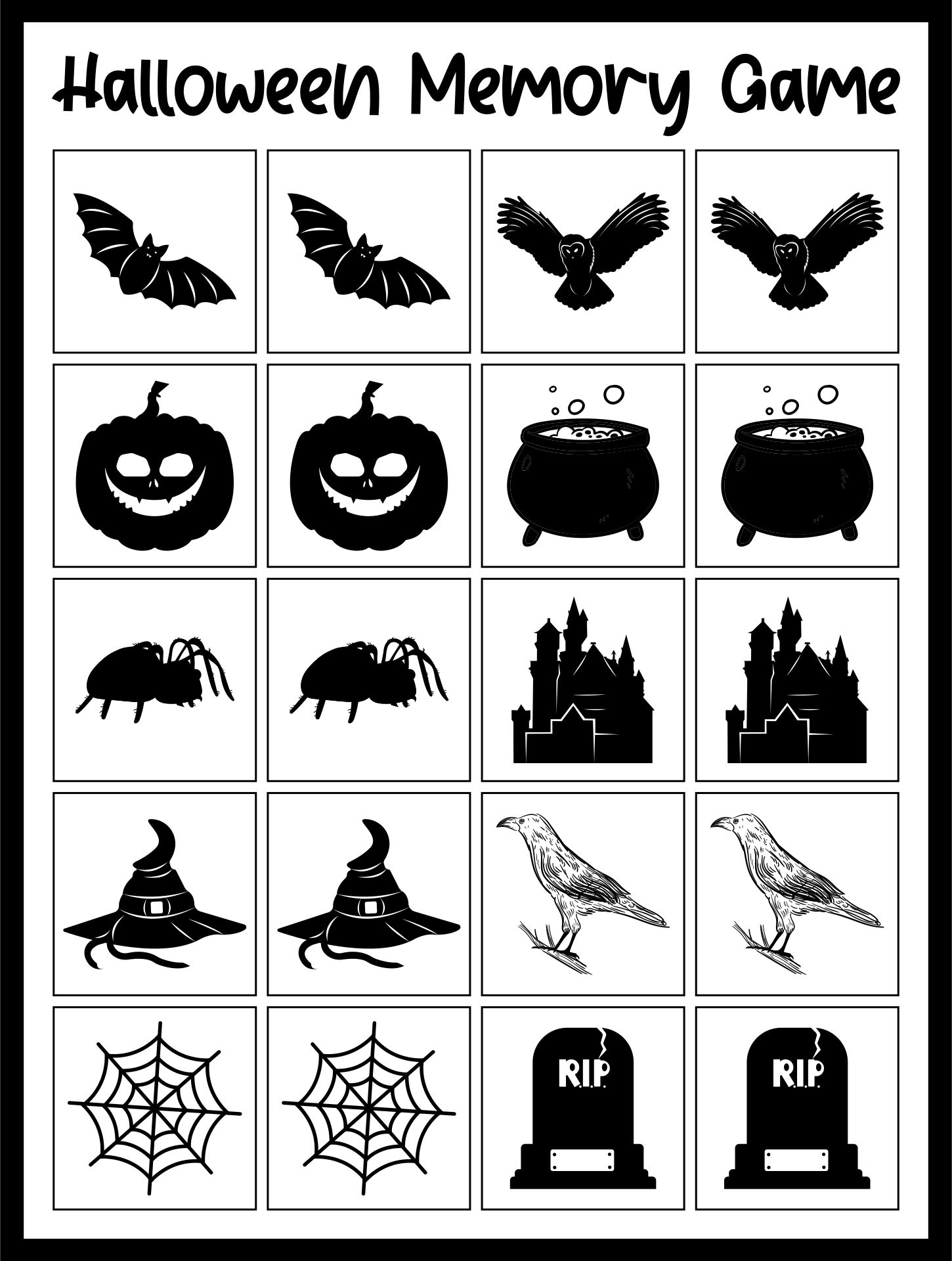 15 Best Black And White Halloween Memory Game Printable PDF for Free at ...