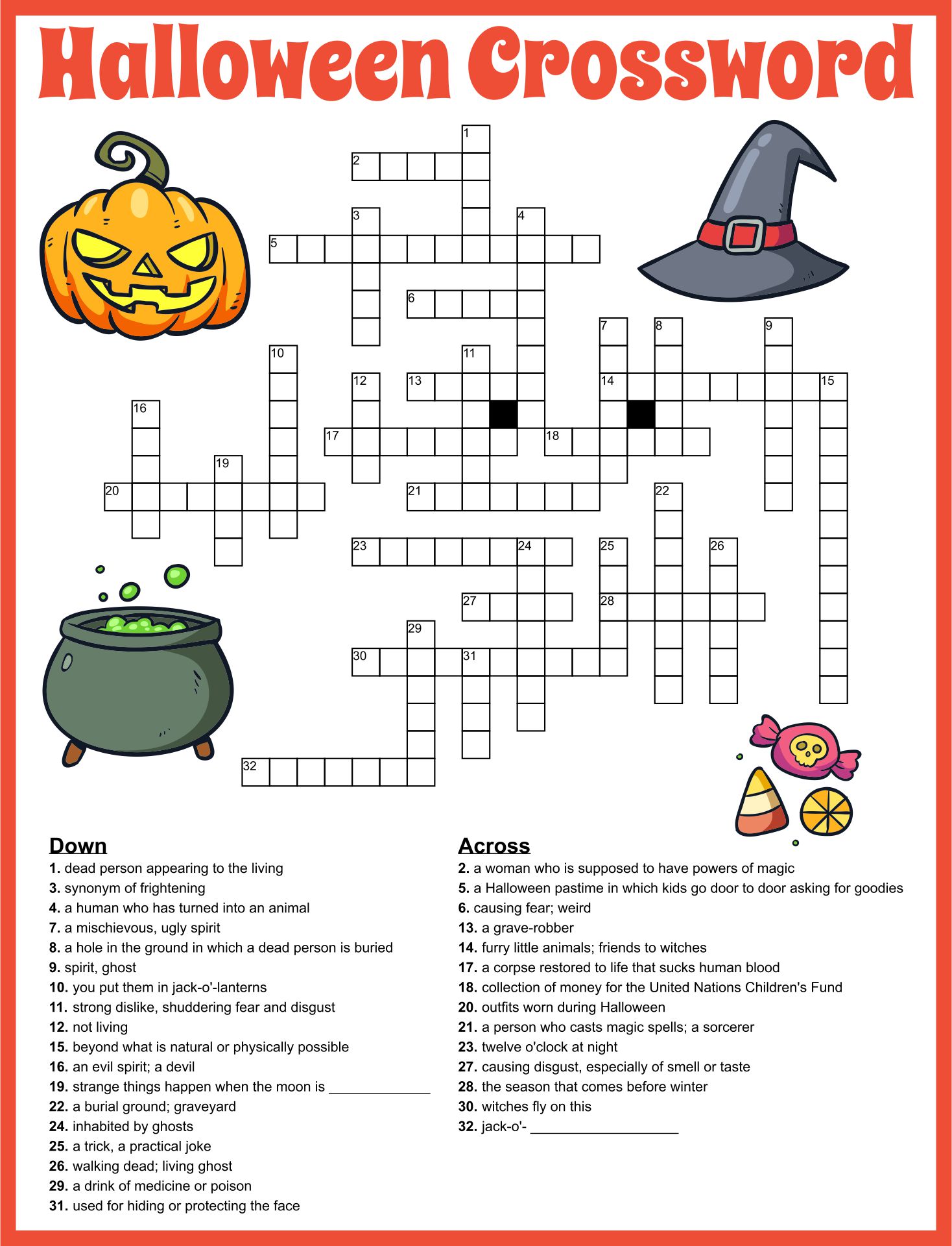 15 Best Halloween Crossword Puzzles Printable