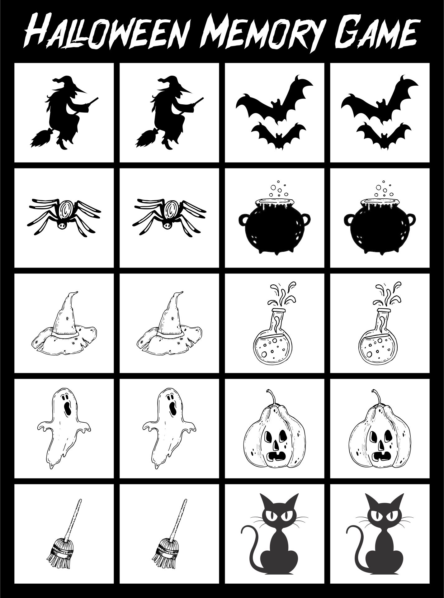 15 Best Black And White Halloween Memory Game Printable PDF for Free at ...
