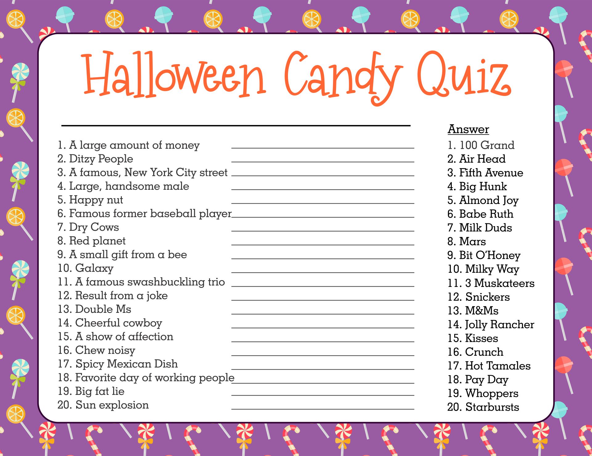 Free Printable Printable Halloween Trivia Questions And Answers