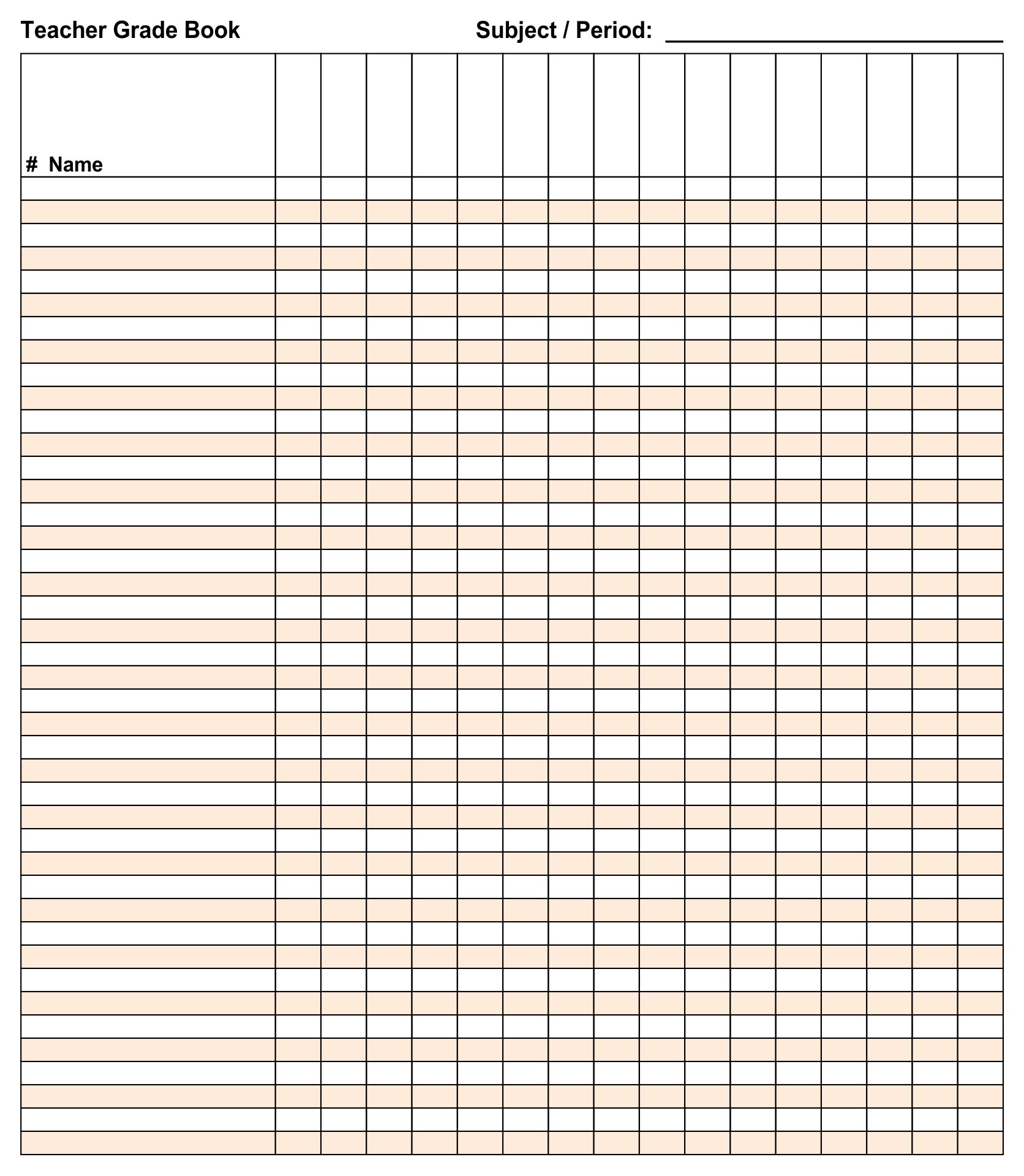 Printable Teacher Grade Sheet Template