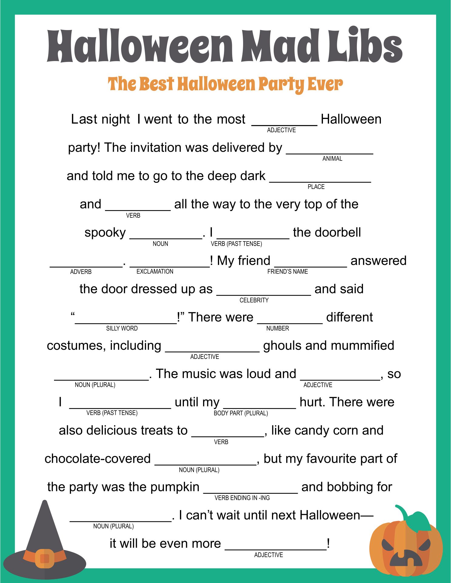 10 Best Adult Halloween Mad Libs Printable