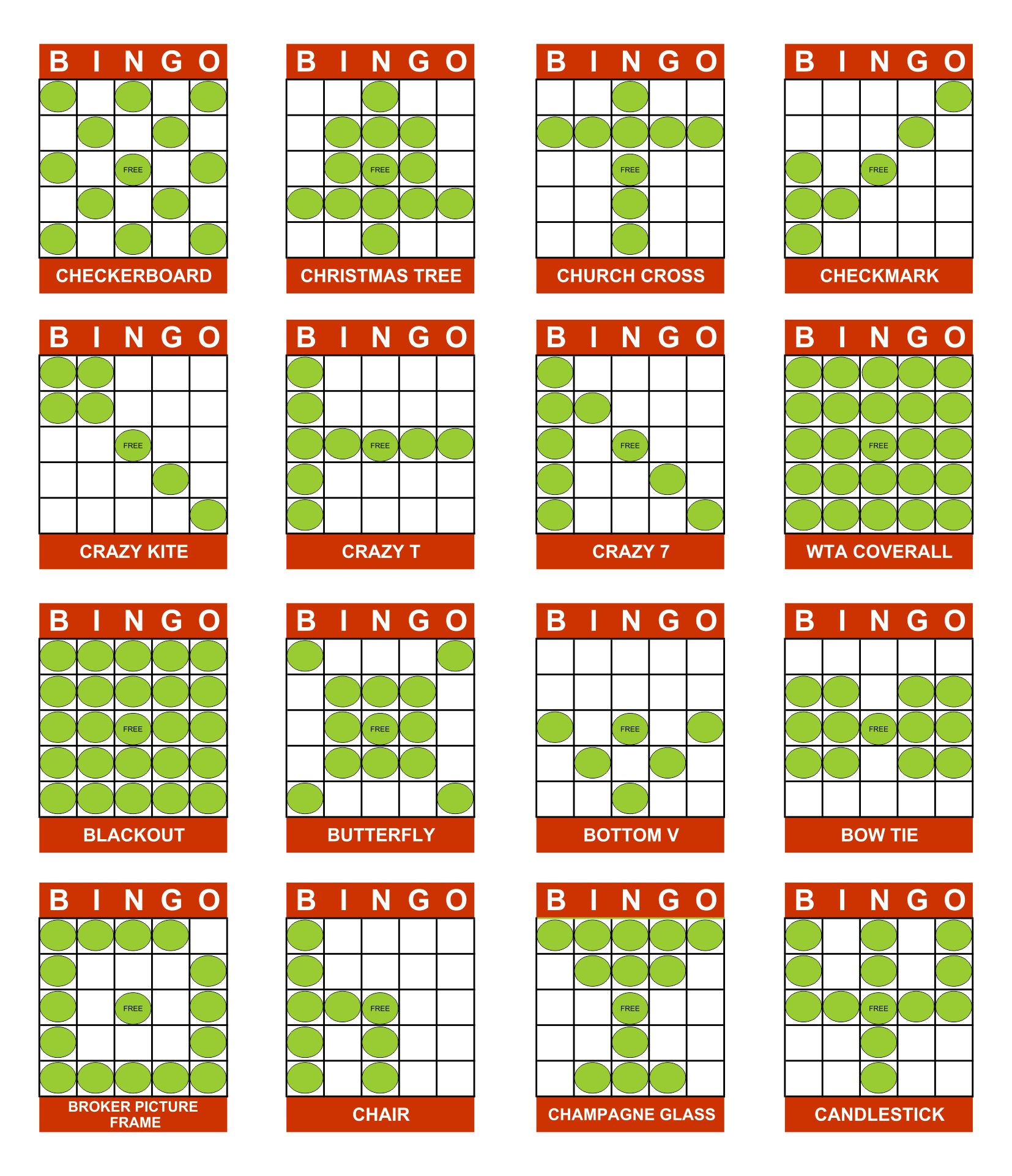 Free Printable Bingo Game Patterns