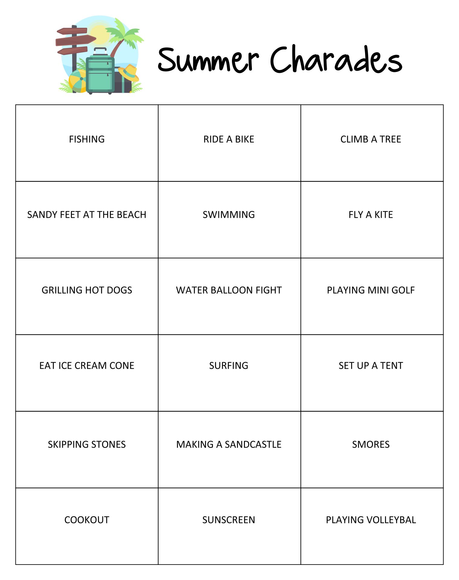 Charades Words Printable
