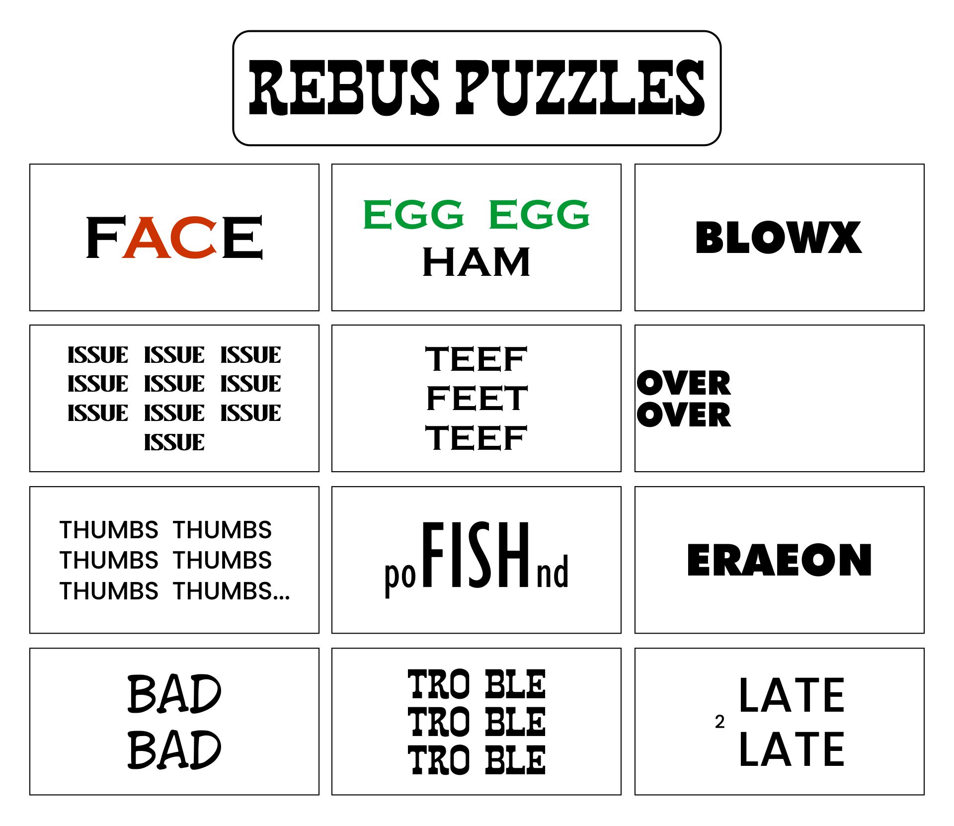 Rebus Puzzles With Answers Printable