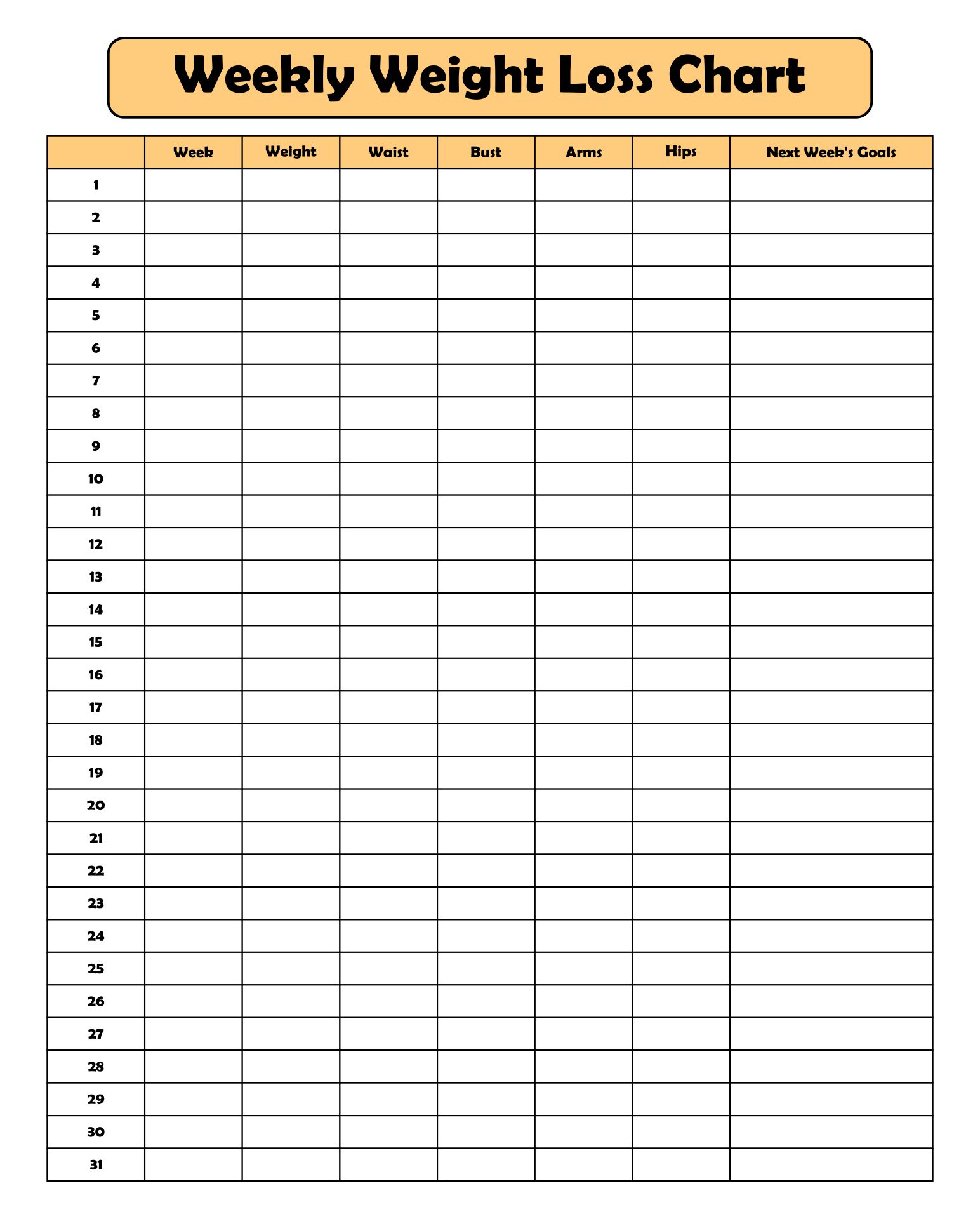 Printable Measurements Weight Loss Tracker