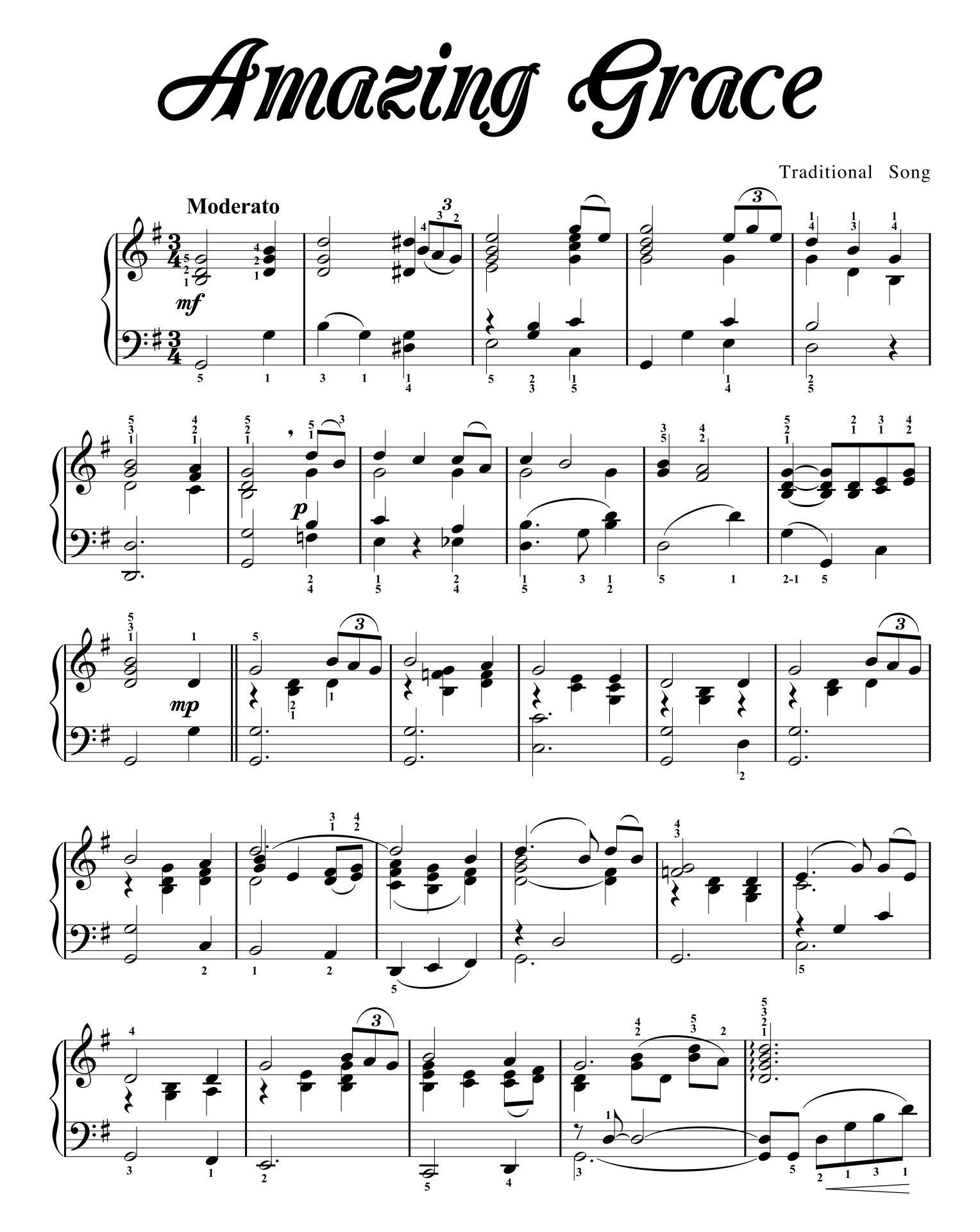 Printable Amazing Grace Sheet Music