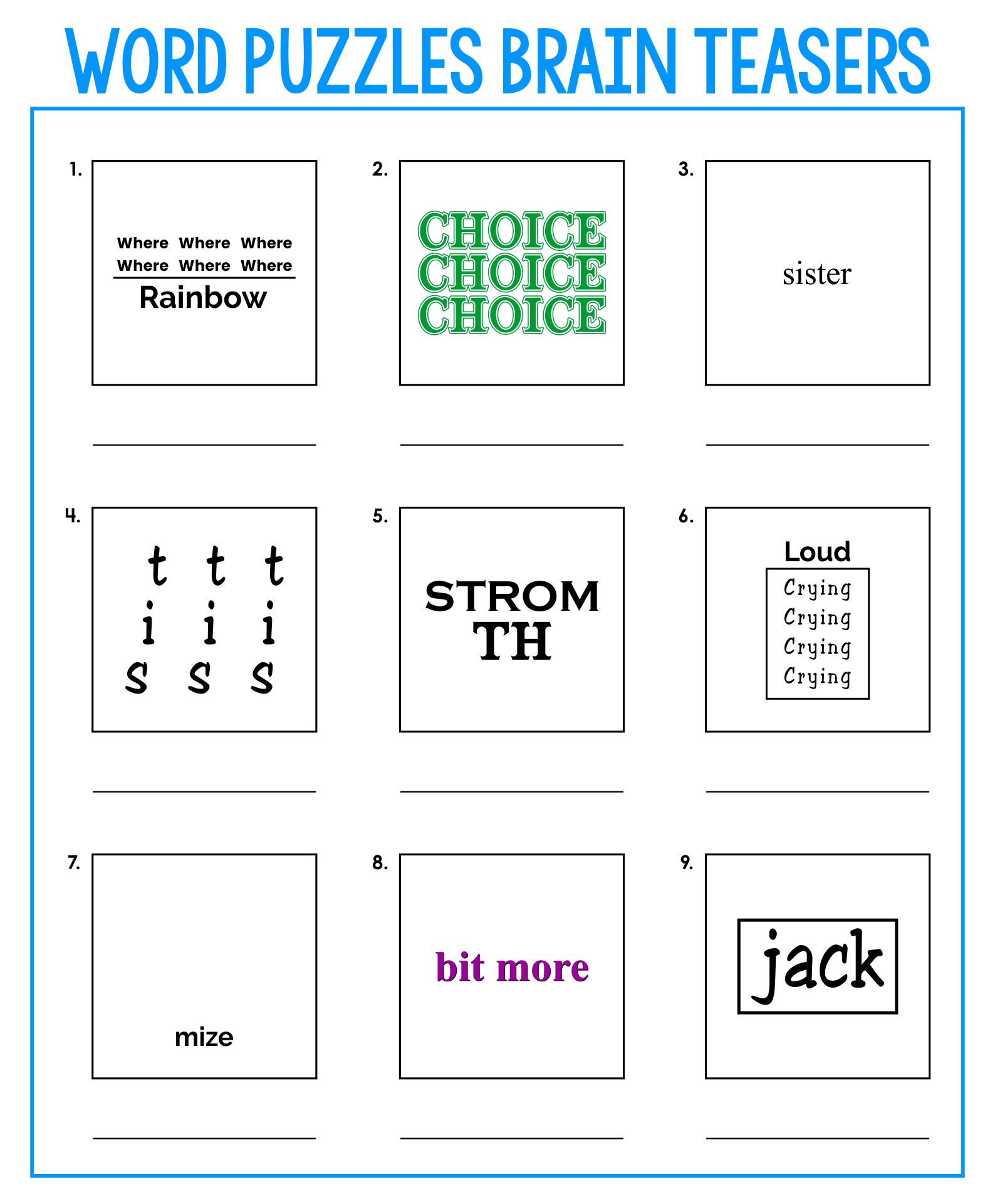 Brain Teaser Worksheets Free Printable