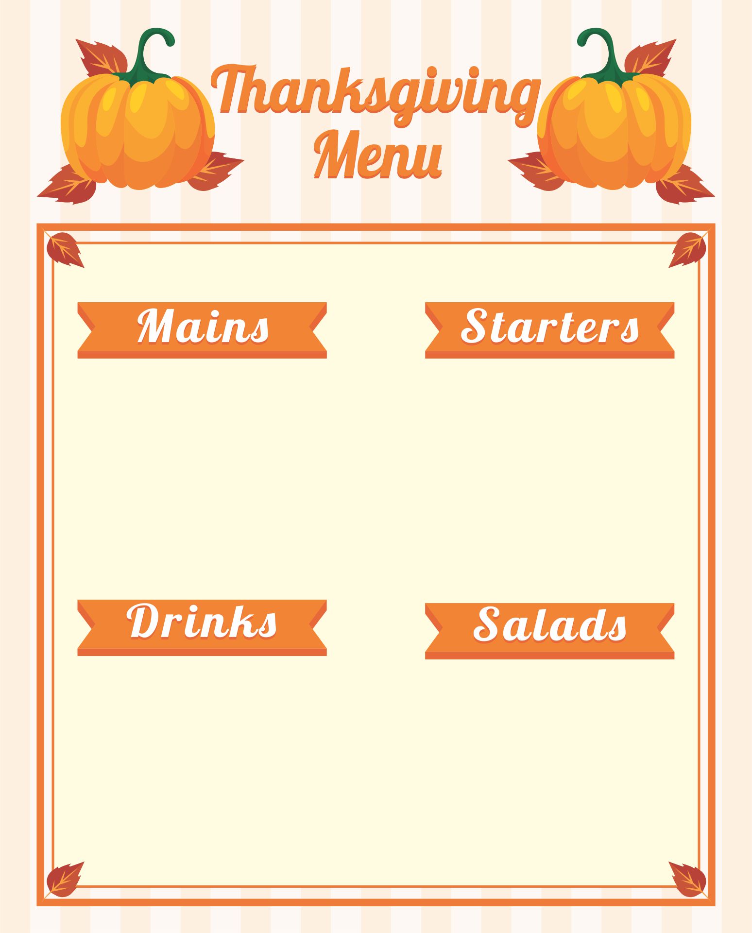 Free Printable Thanksgiving Menu