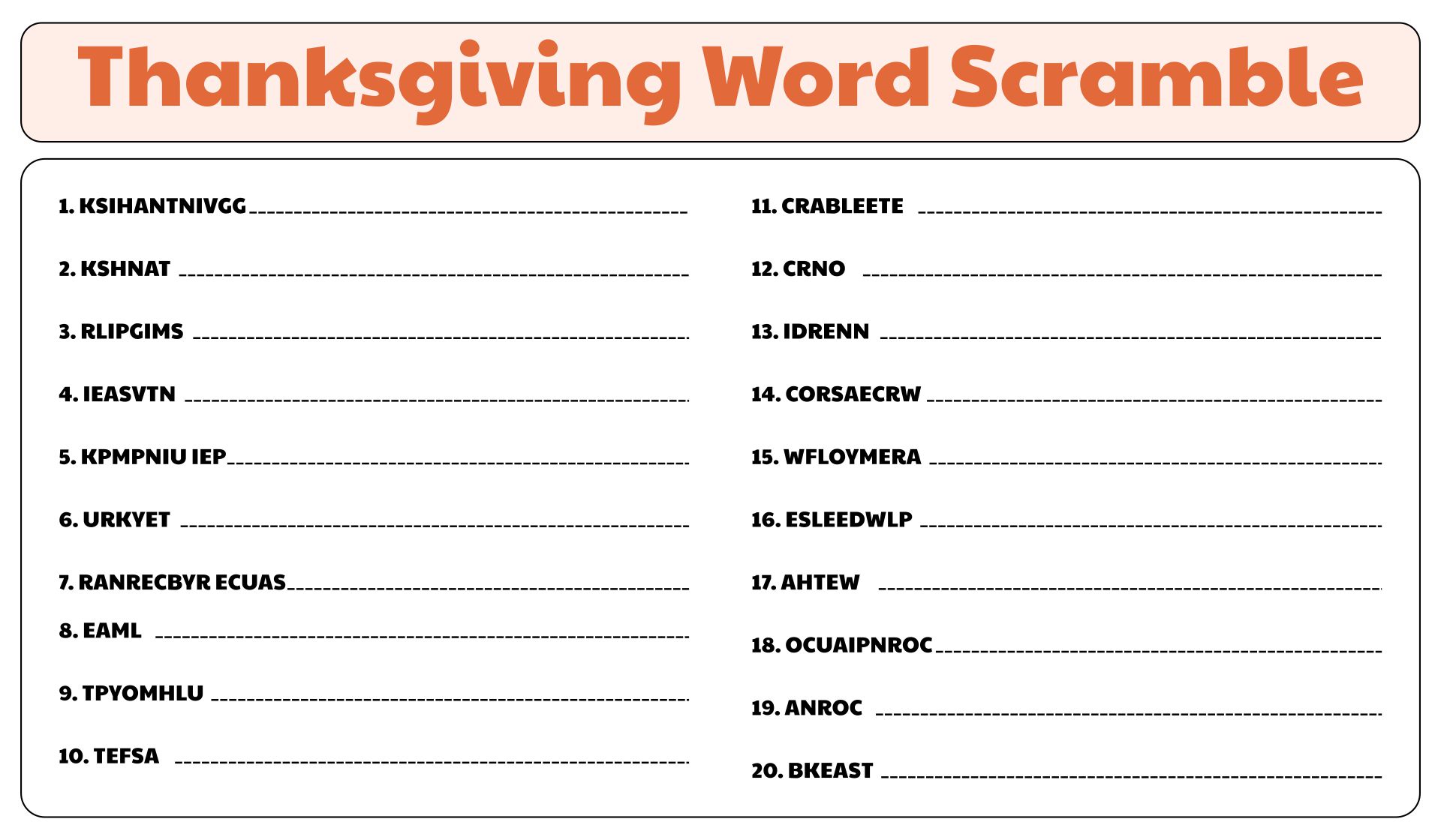Thanksgiving Words - 10 Free PDF Printables | Printablee