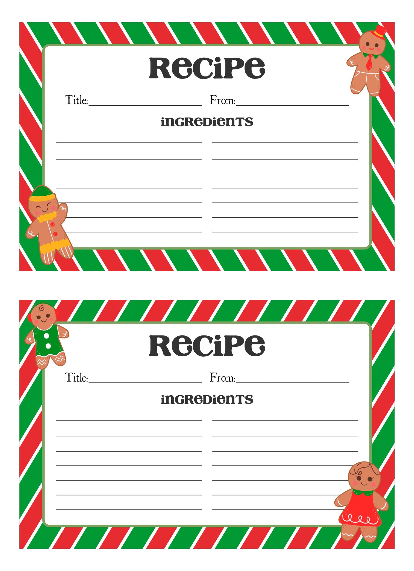 10 Best Free Editable Printable Recipe Cards Christmas PDF for Free at