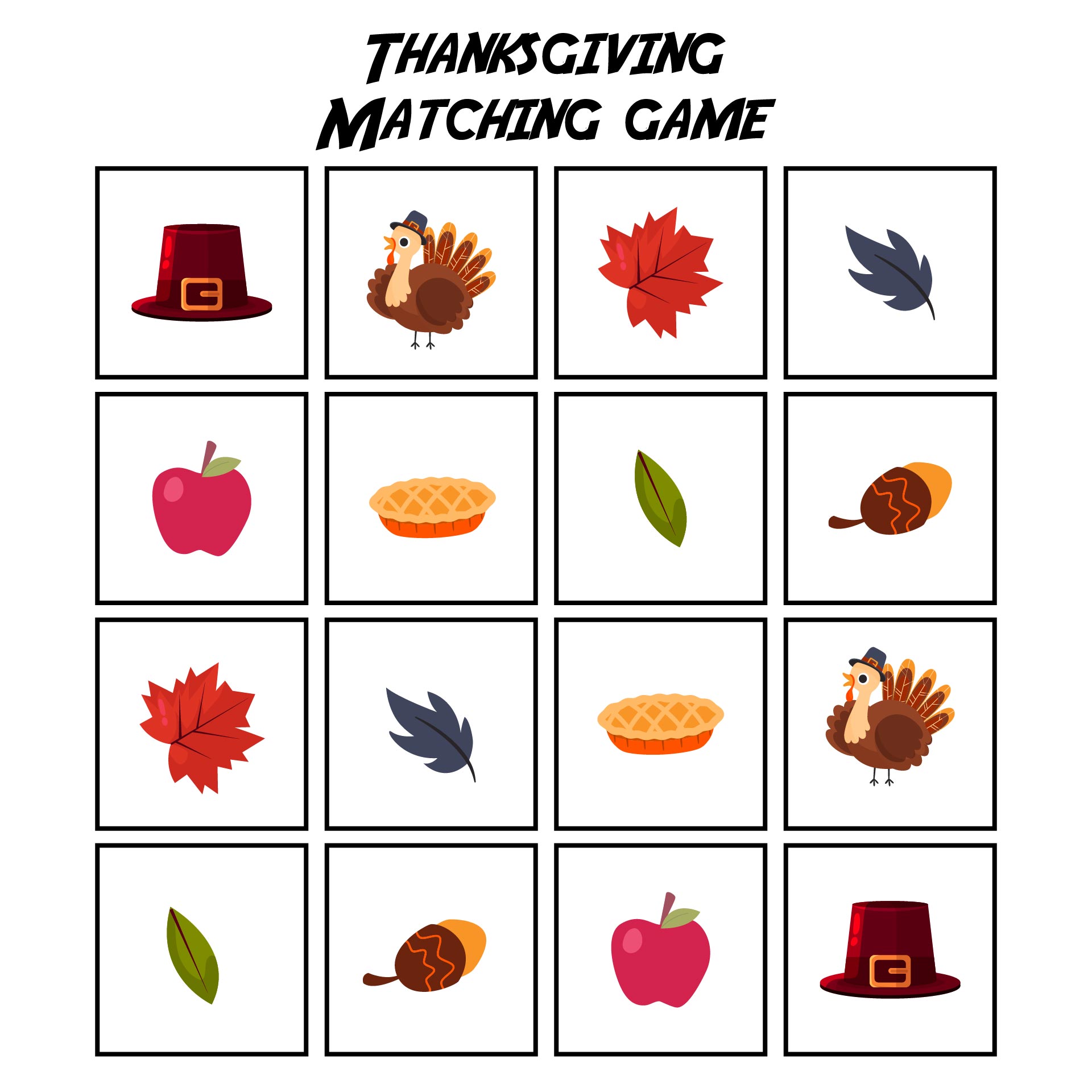 10 Best Printable Thanksgiving Memory Game For Free At Printablee