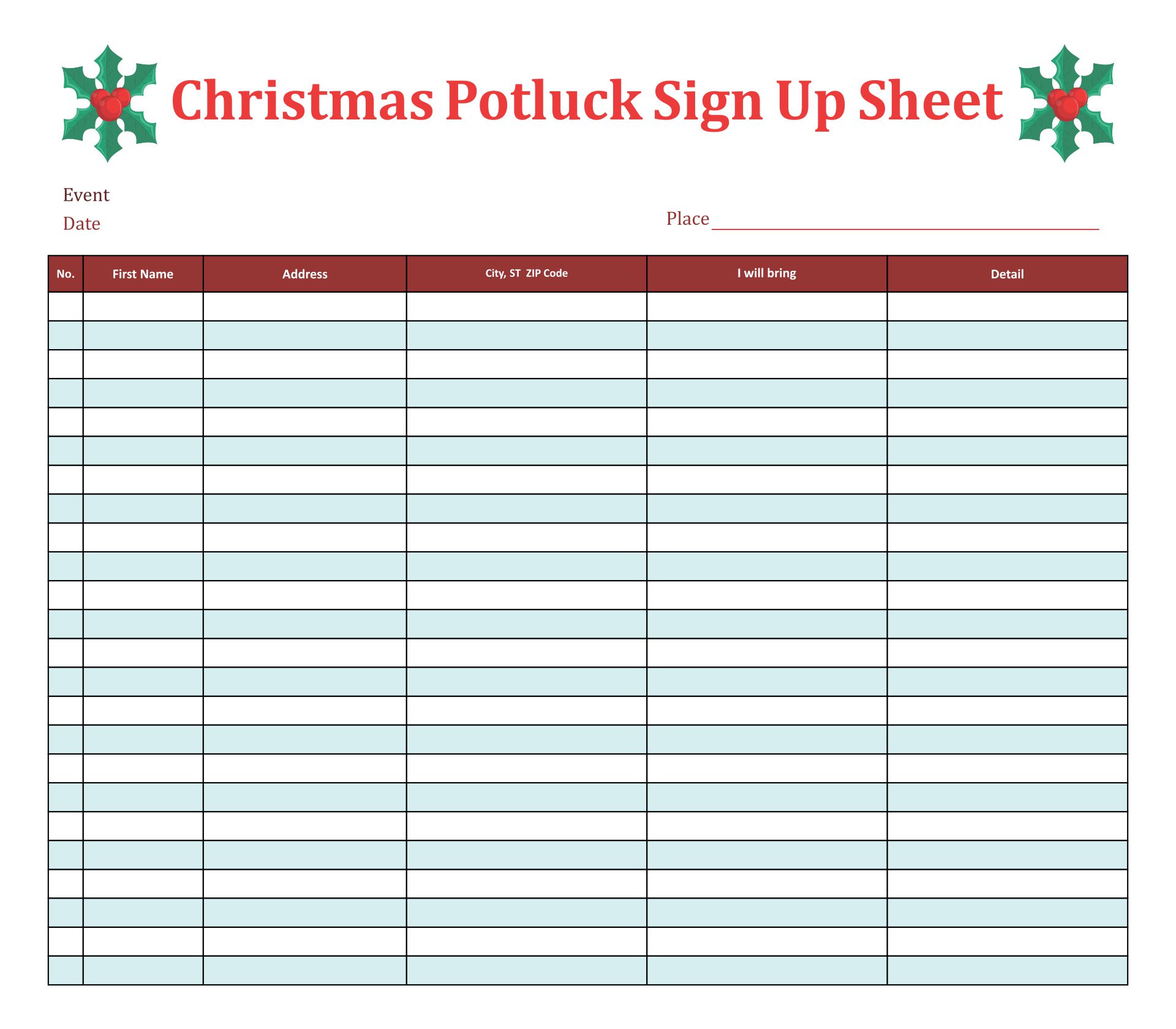  Christmas Potluck Sign Up Sheet Template Word 4K Wallpapers Review