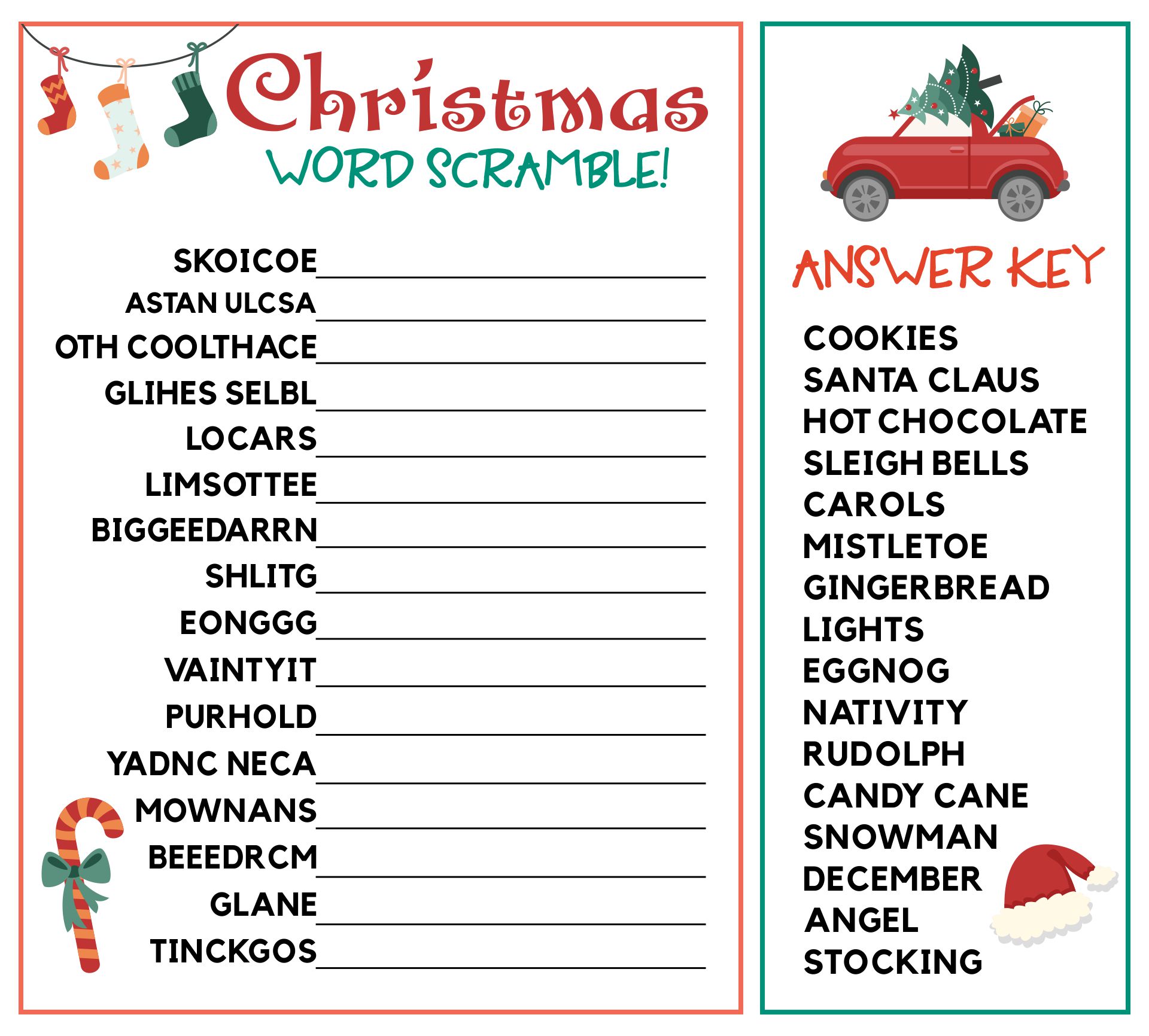 Hard Christmas Word Scramble