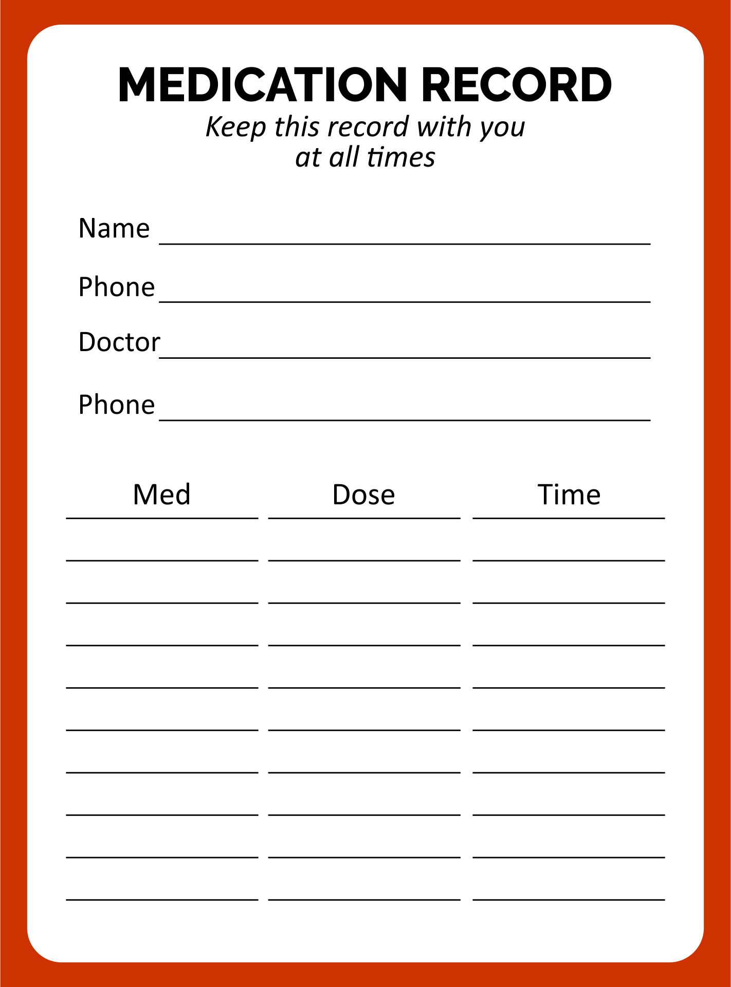 Printable Medication List For Wallet