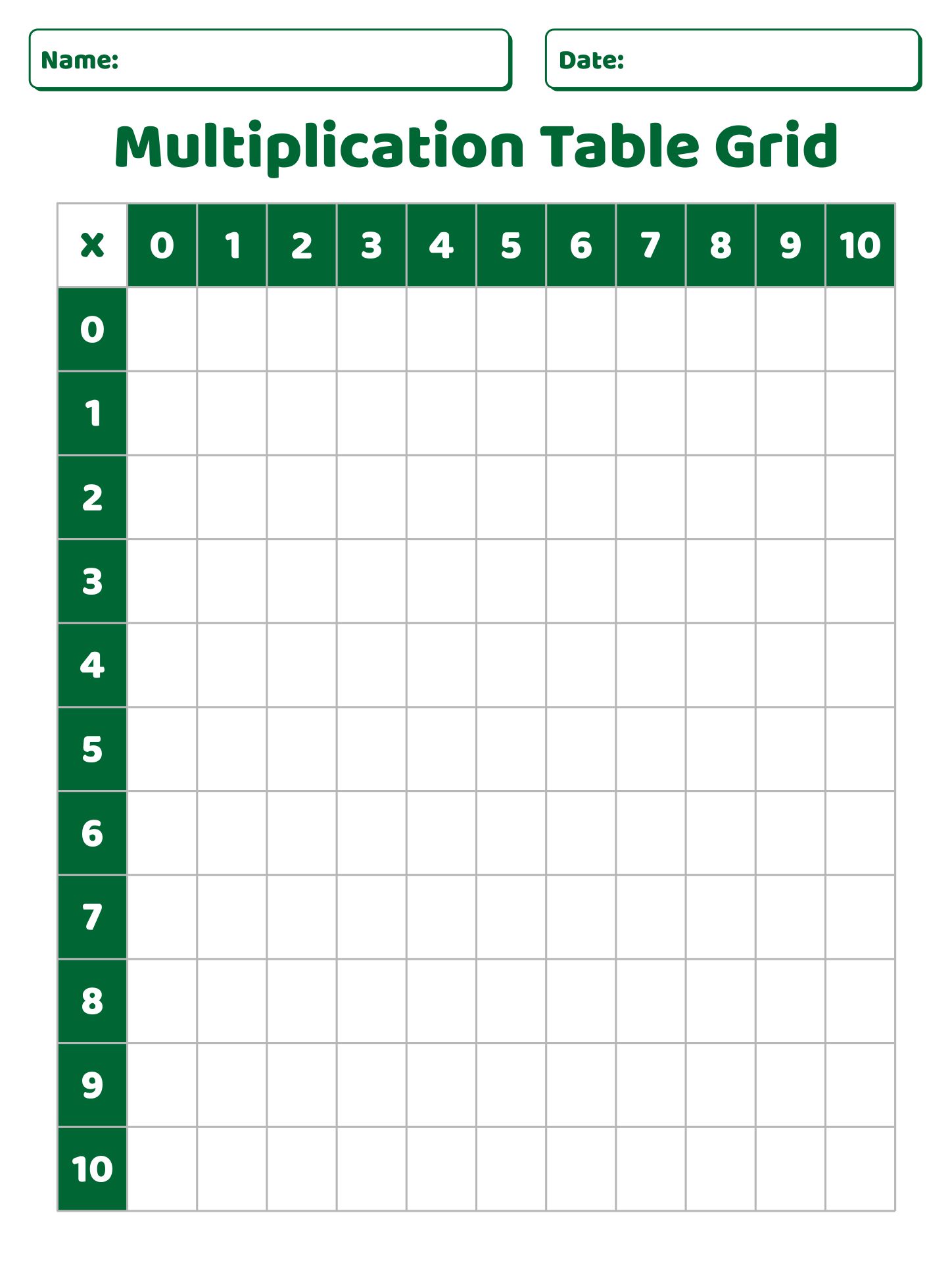 multiplication homework grid
