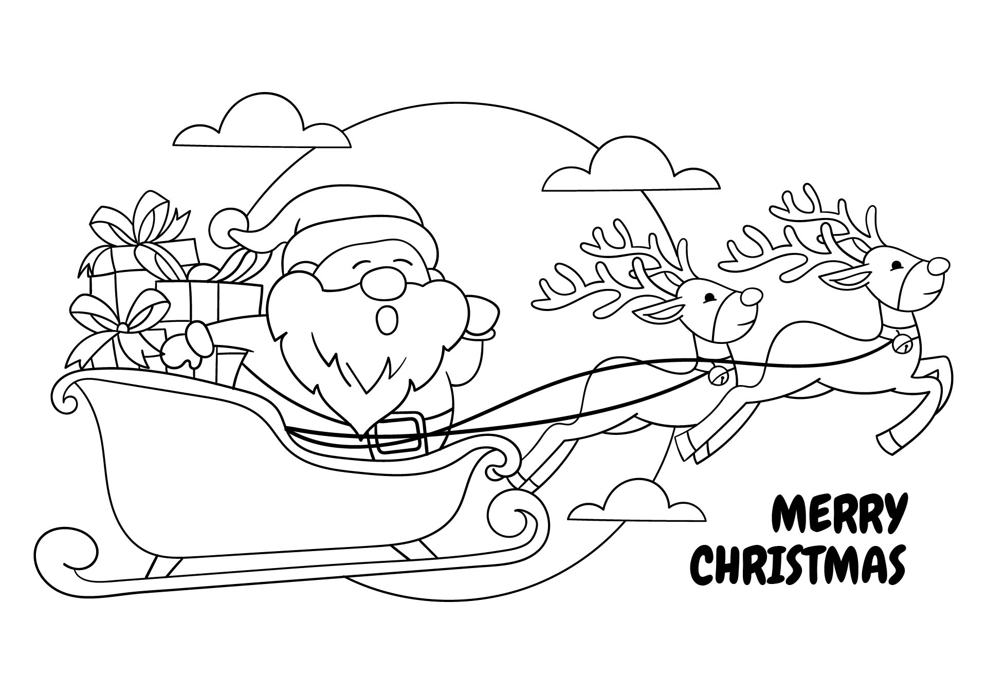 Santa Sleigh Coloring Drawing Claus Christmas Pages Kids Sheets 