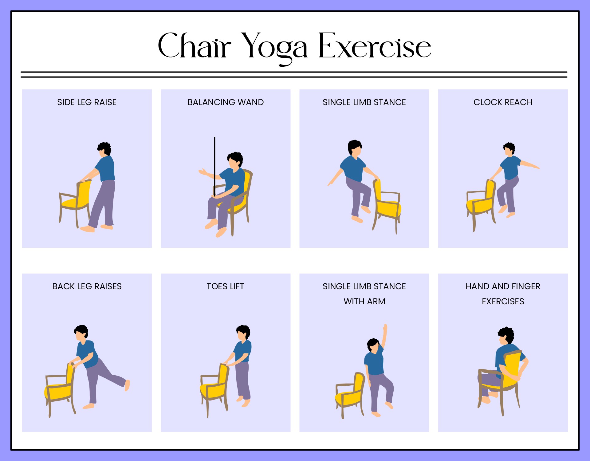 Chair Yoga Exercises For Seniors - 20 Free PDF Printables | Printablee