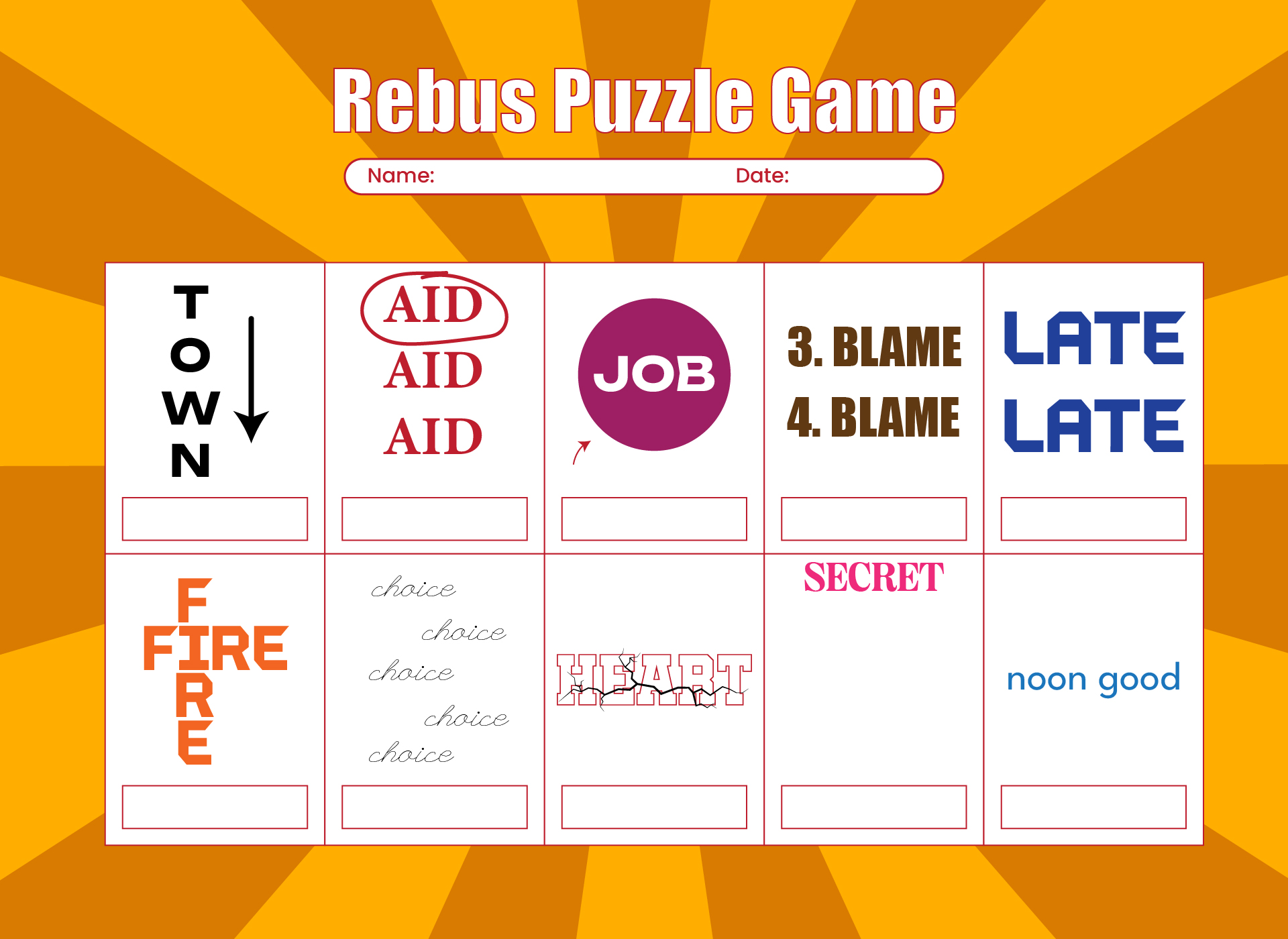 Rebus Game Sheets - 10 Free PDF Printables | Printablee