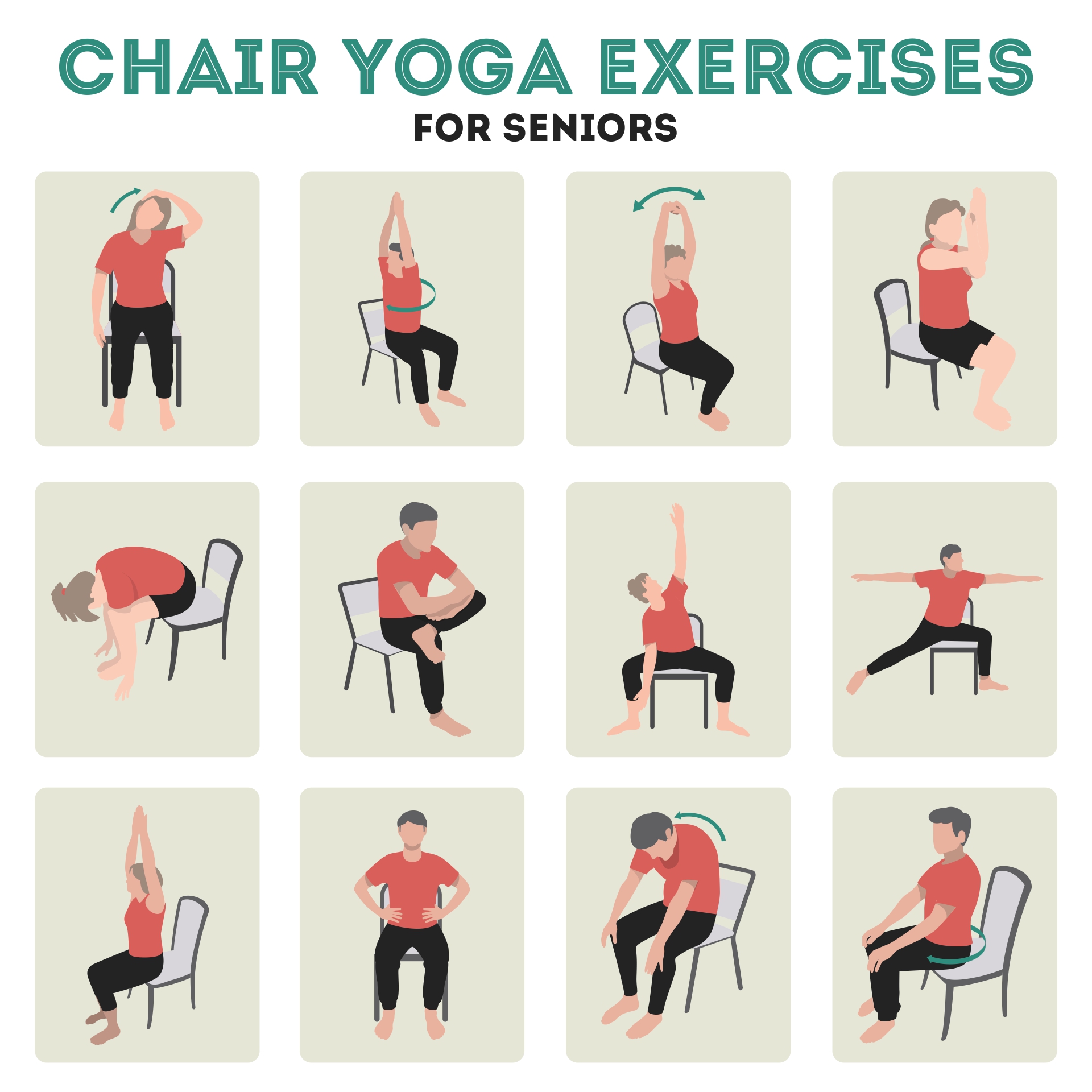 Chair Yoga Poses - 10 Free PDF Printables | Printablee