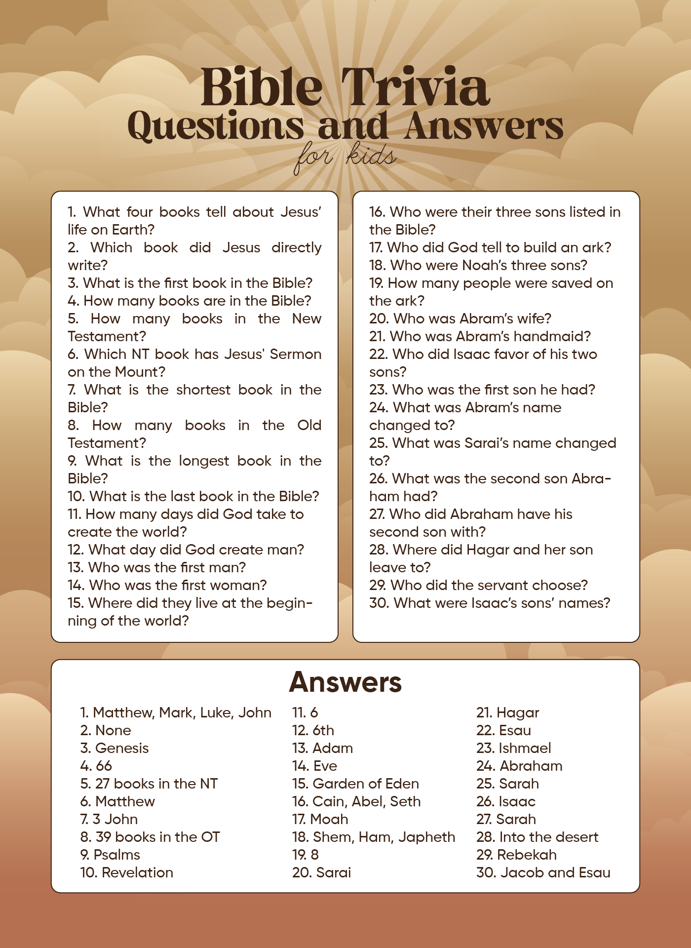Printable Bible Trivia Questions And Answers Kjv