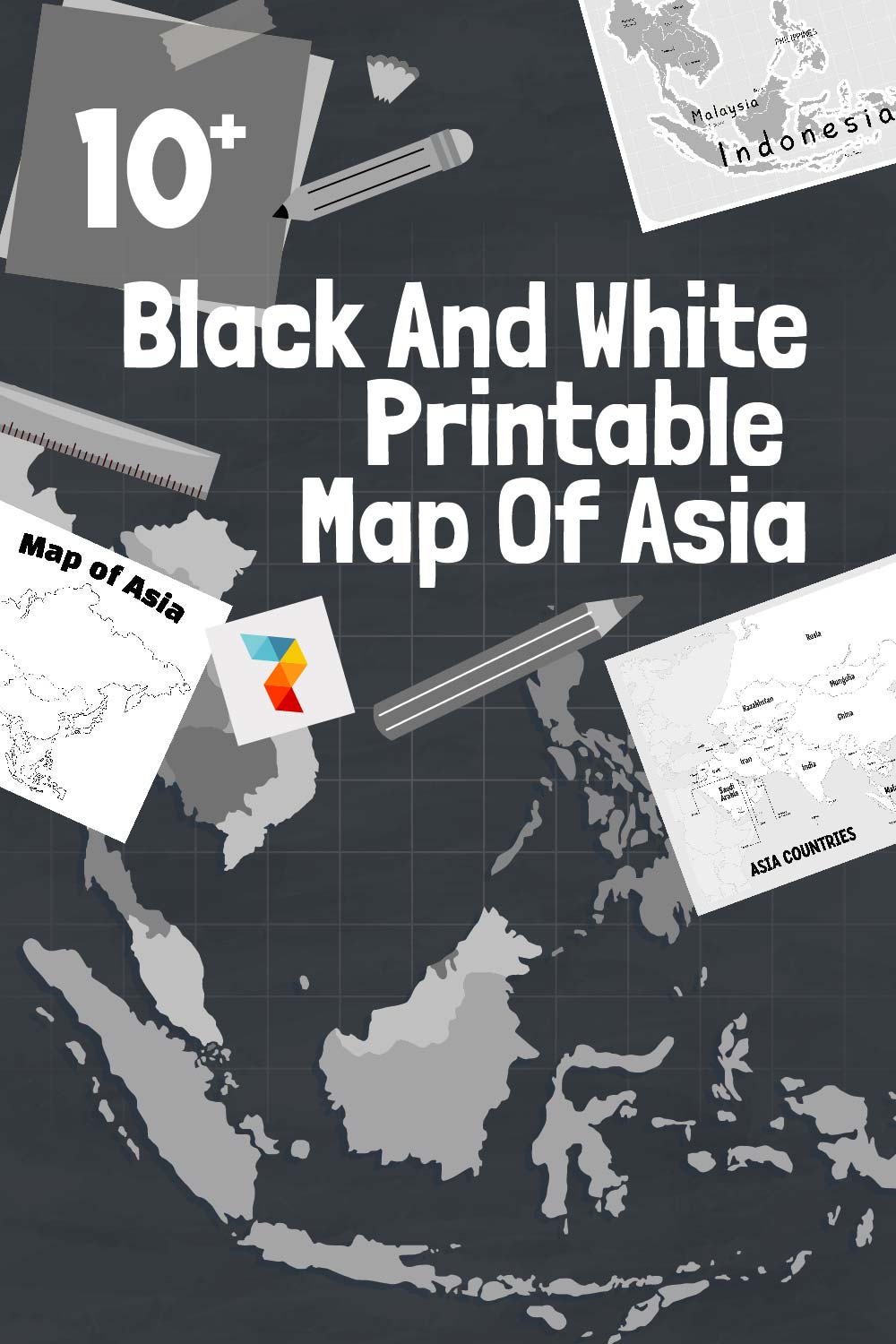 Black And White Map Of Asia