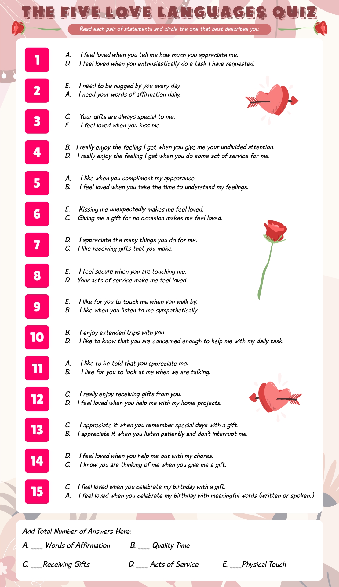 Five Love Languages Printable Test