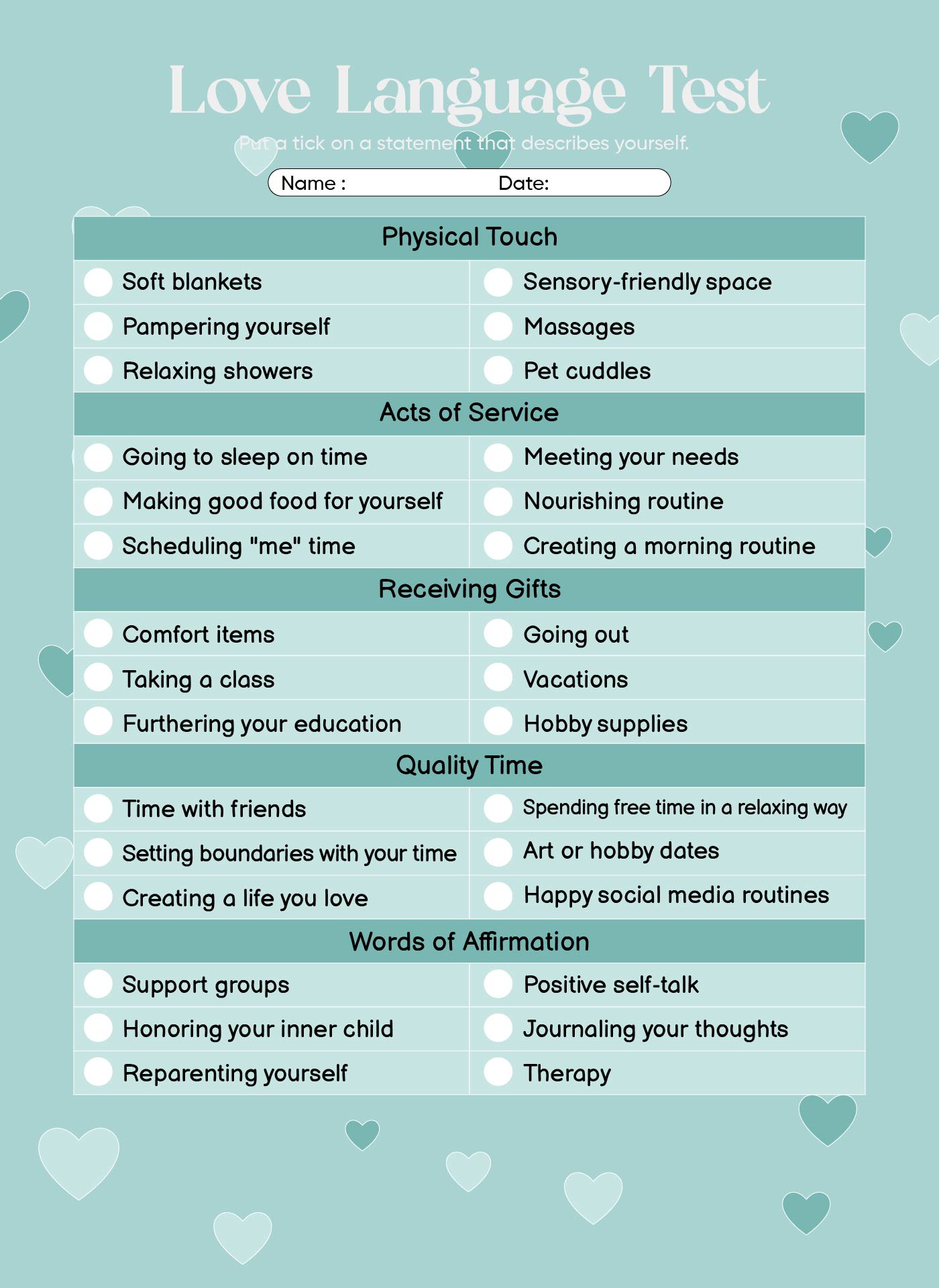 The Five Love Languages Worksheets