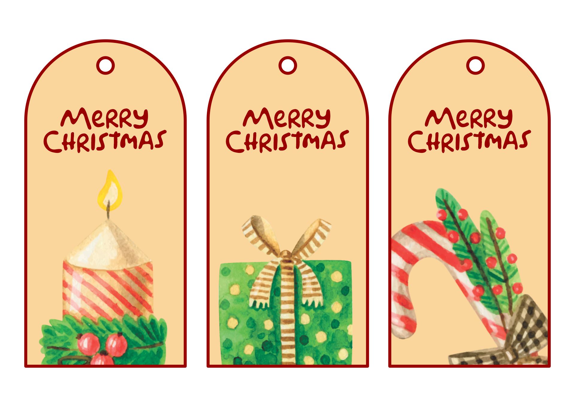 Watercolor Christmas Gift Tags Paper Printable