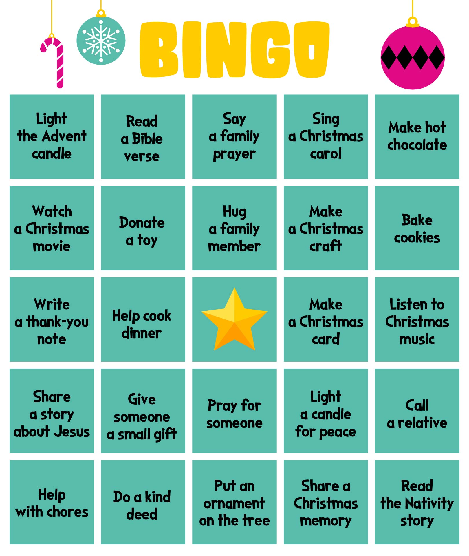 Family Advent Bingo Family Advent Bingo