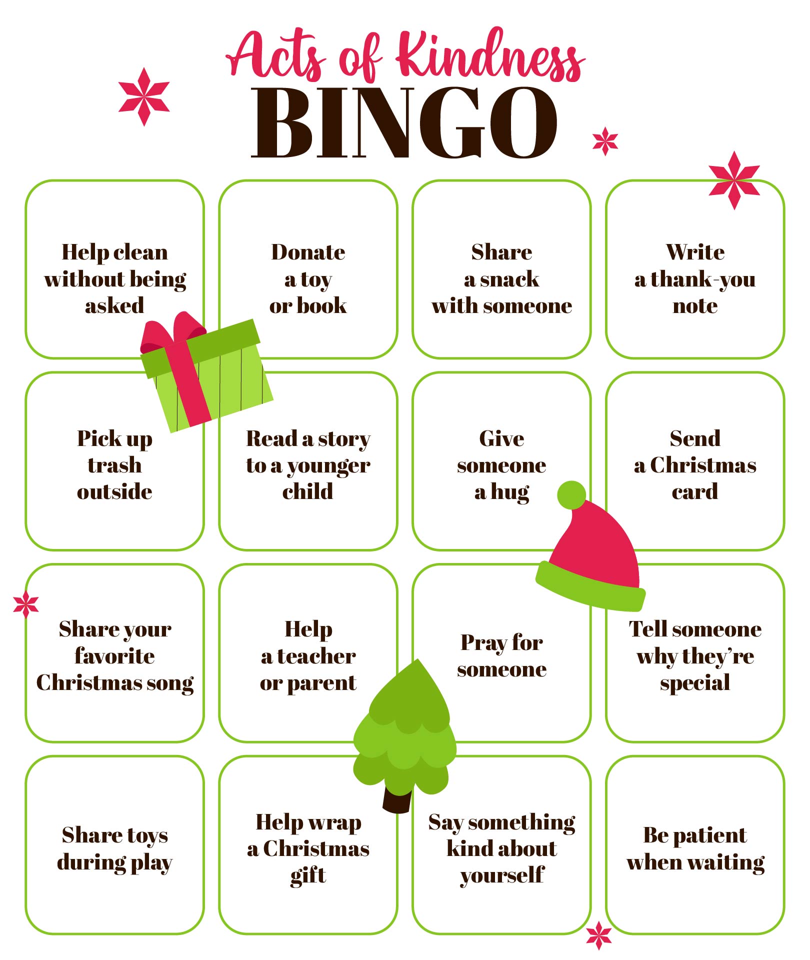 Christmas Acts Of Kindness Bingo Printable Cards Christmas Acts Of Kindness Bingo Printable Cards