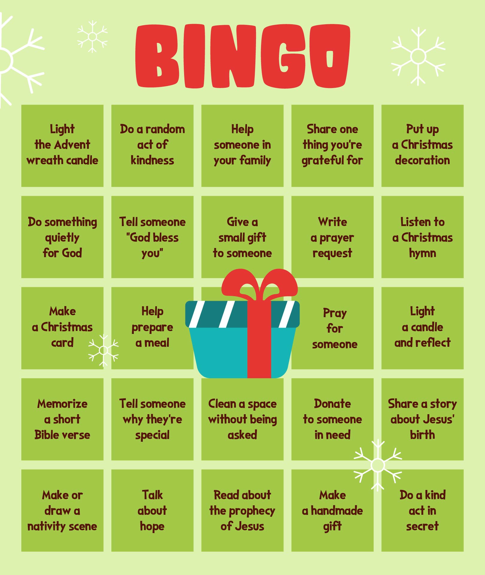 Advent Season Bingo Game Advent Season Bingo Game