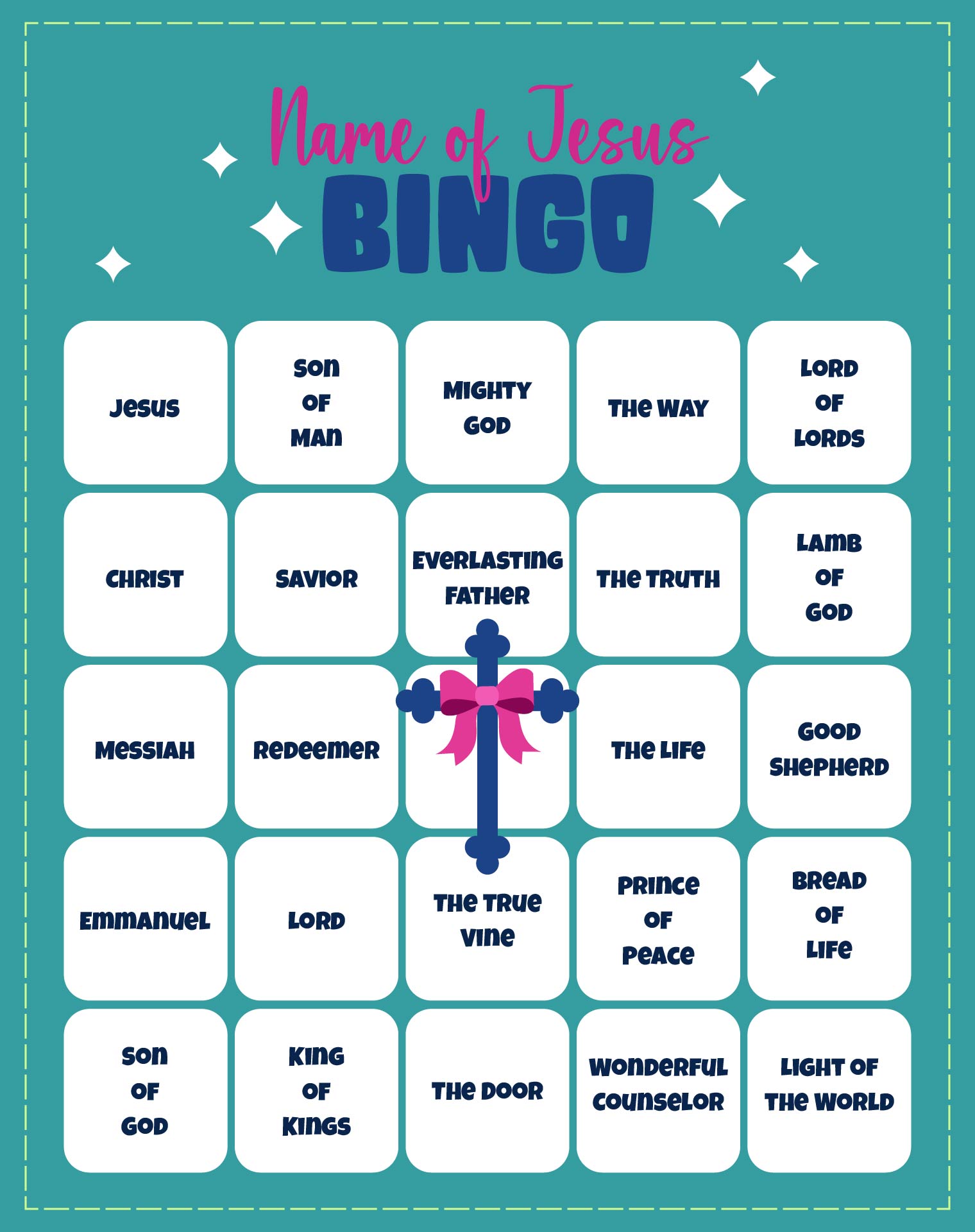 Name Of Jesus Bible Bingo Game Name Of Jesus Bible Bingo Game