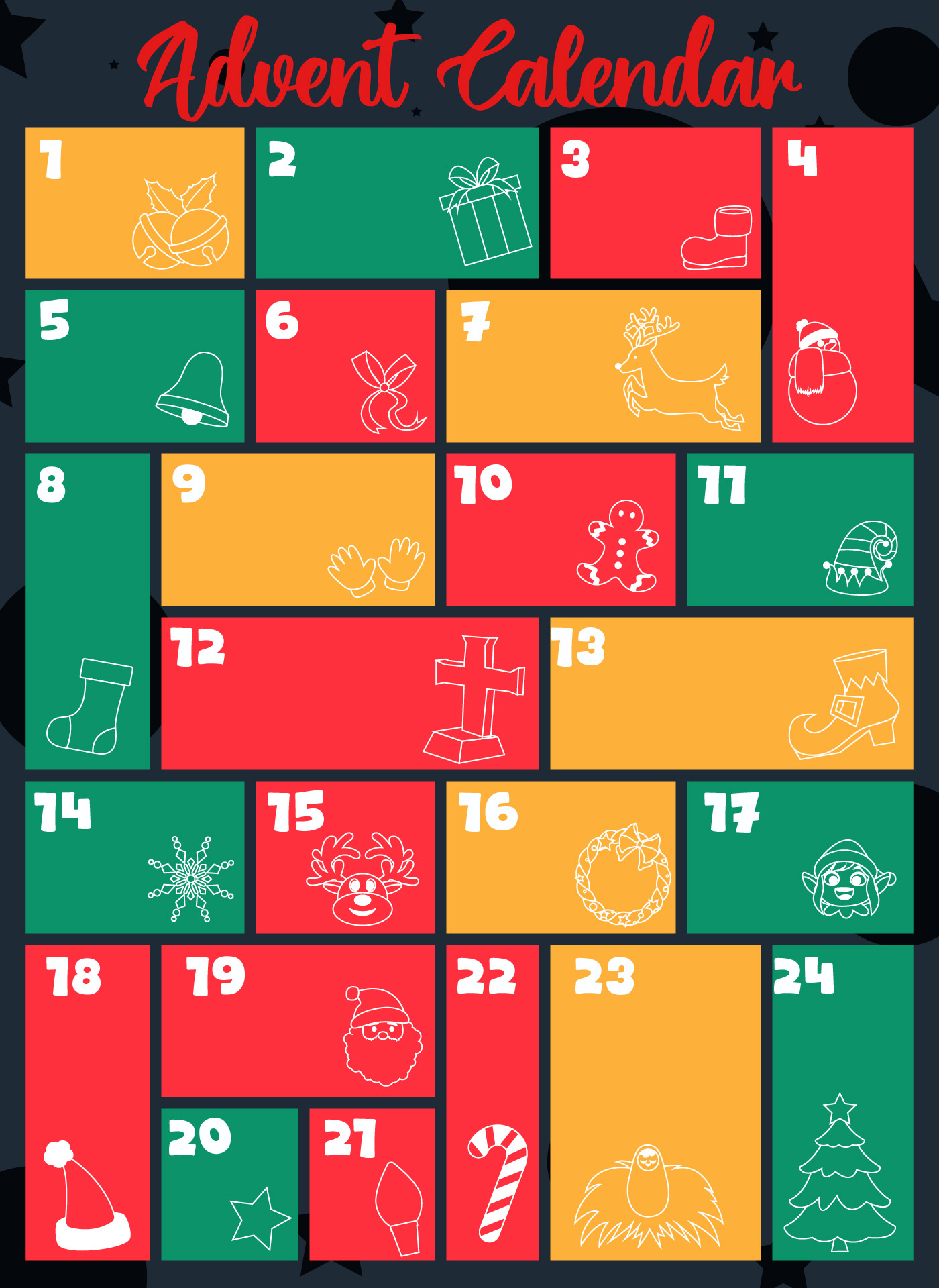 Colorful Christmas Advent Calendar Poster Colorful Christmas Advent Calendar Poster