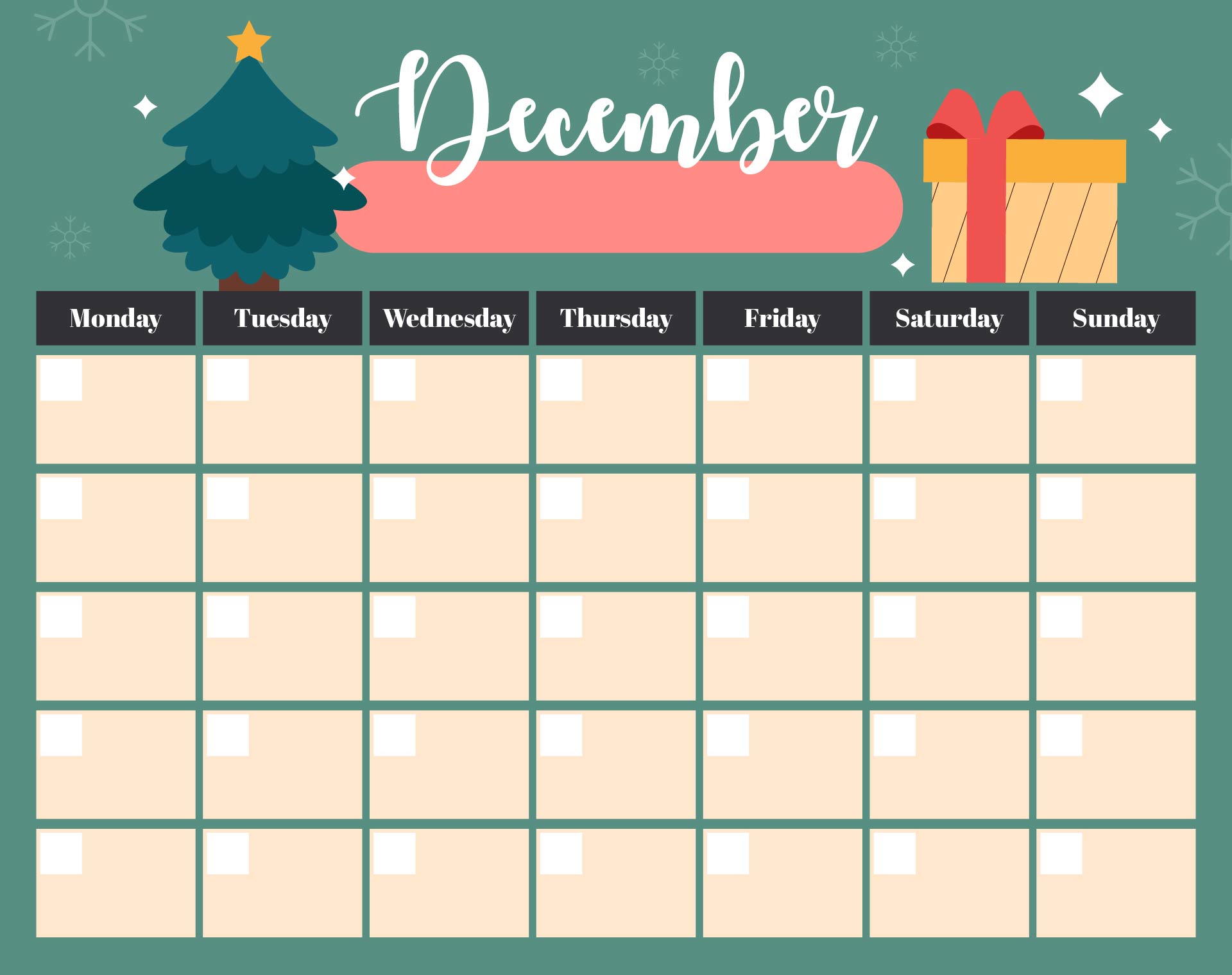 Christmas December Calendar Template Christmas December Calendar Template