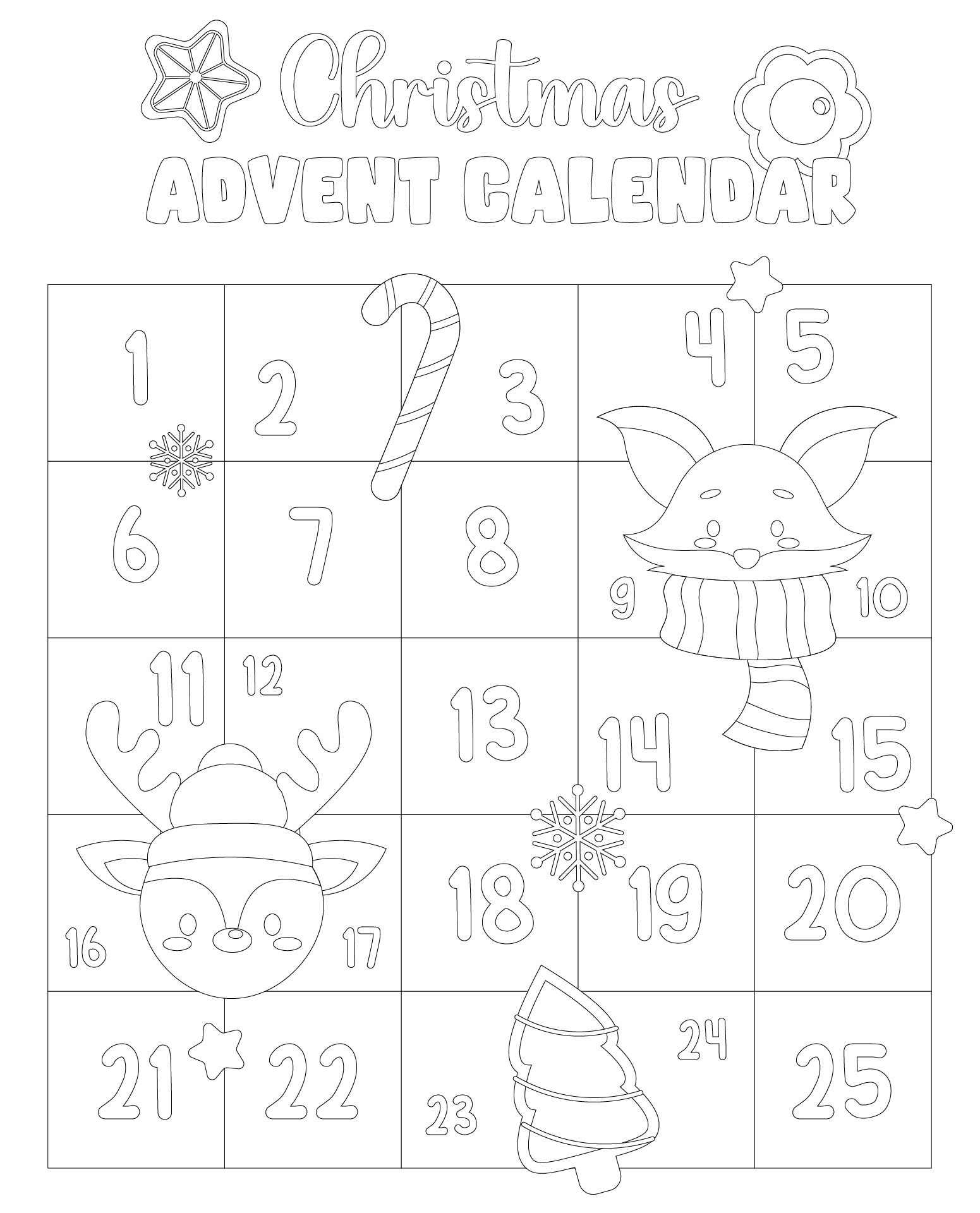 Deer And Fox Advent Calendar Printable