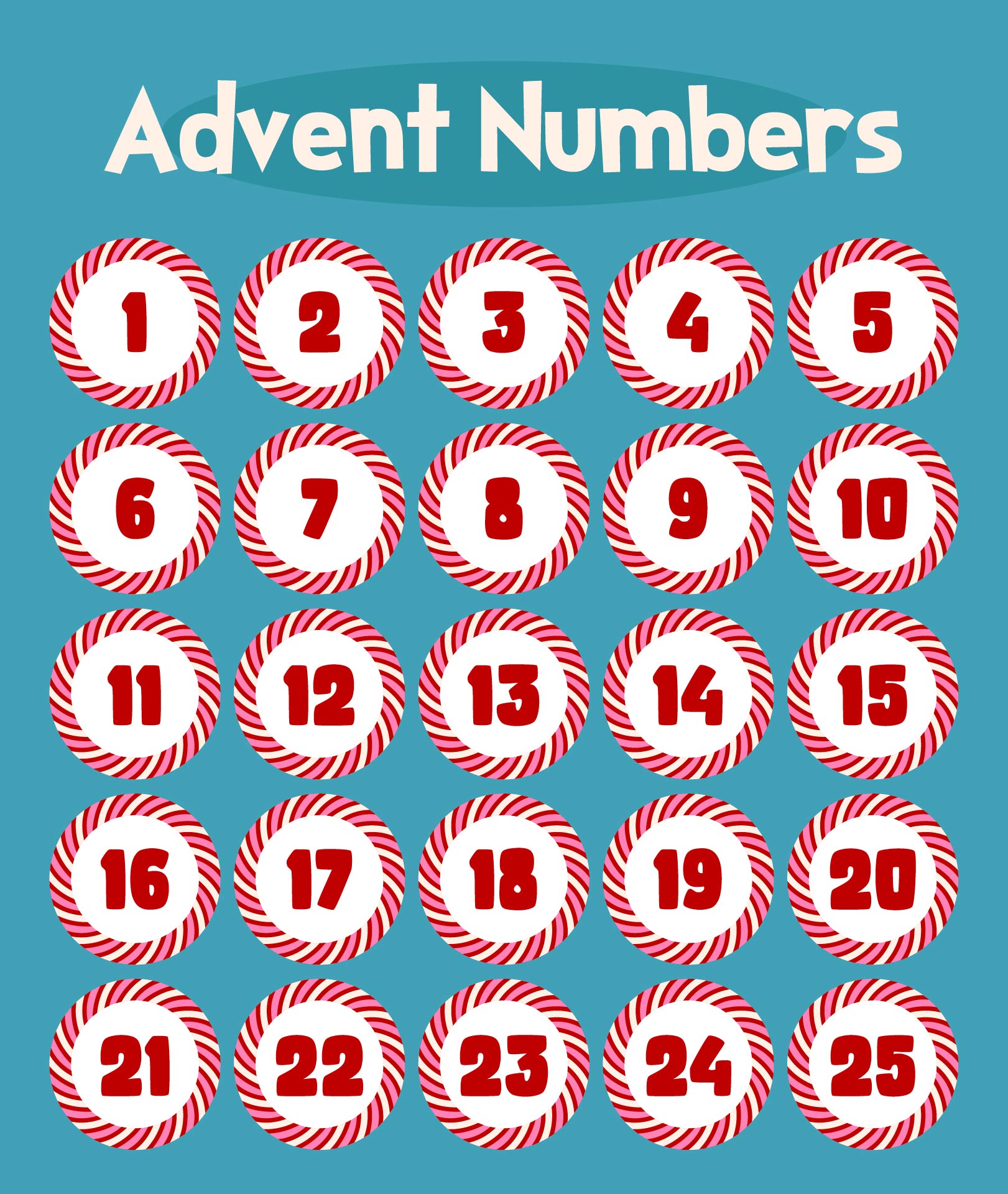 Candy Cane Advent Numbers