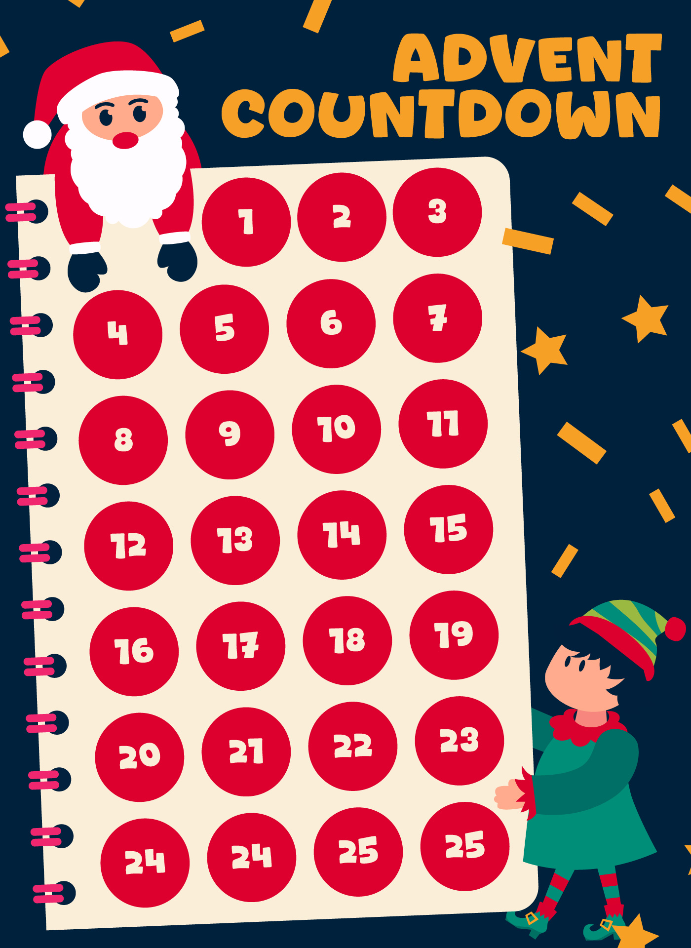 Elf And Santa Advent Countdown Poster