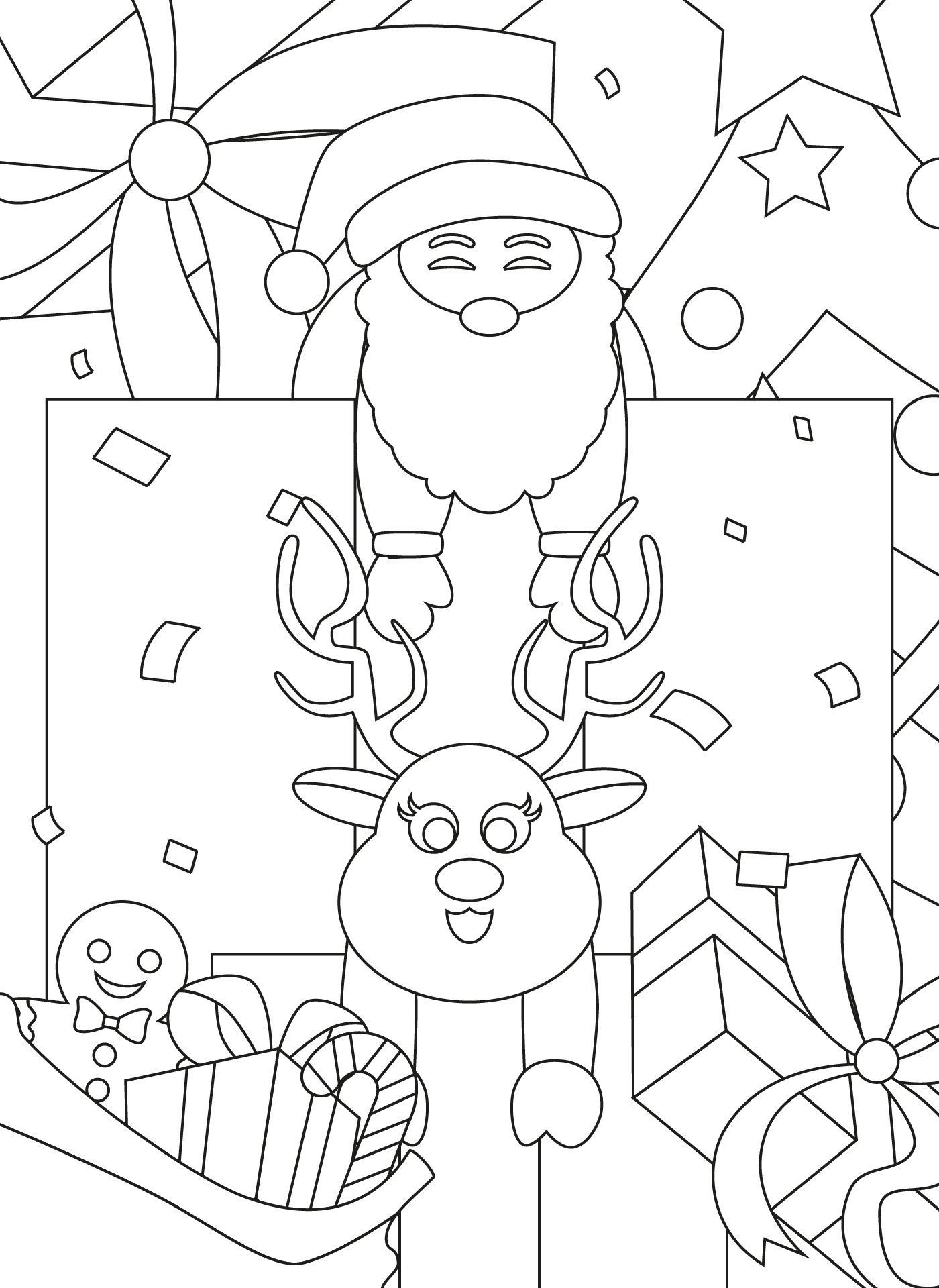 Santa And Rudolph Coloring Page