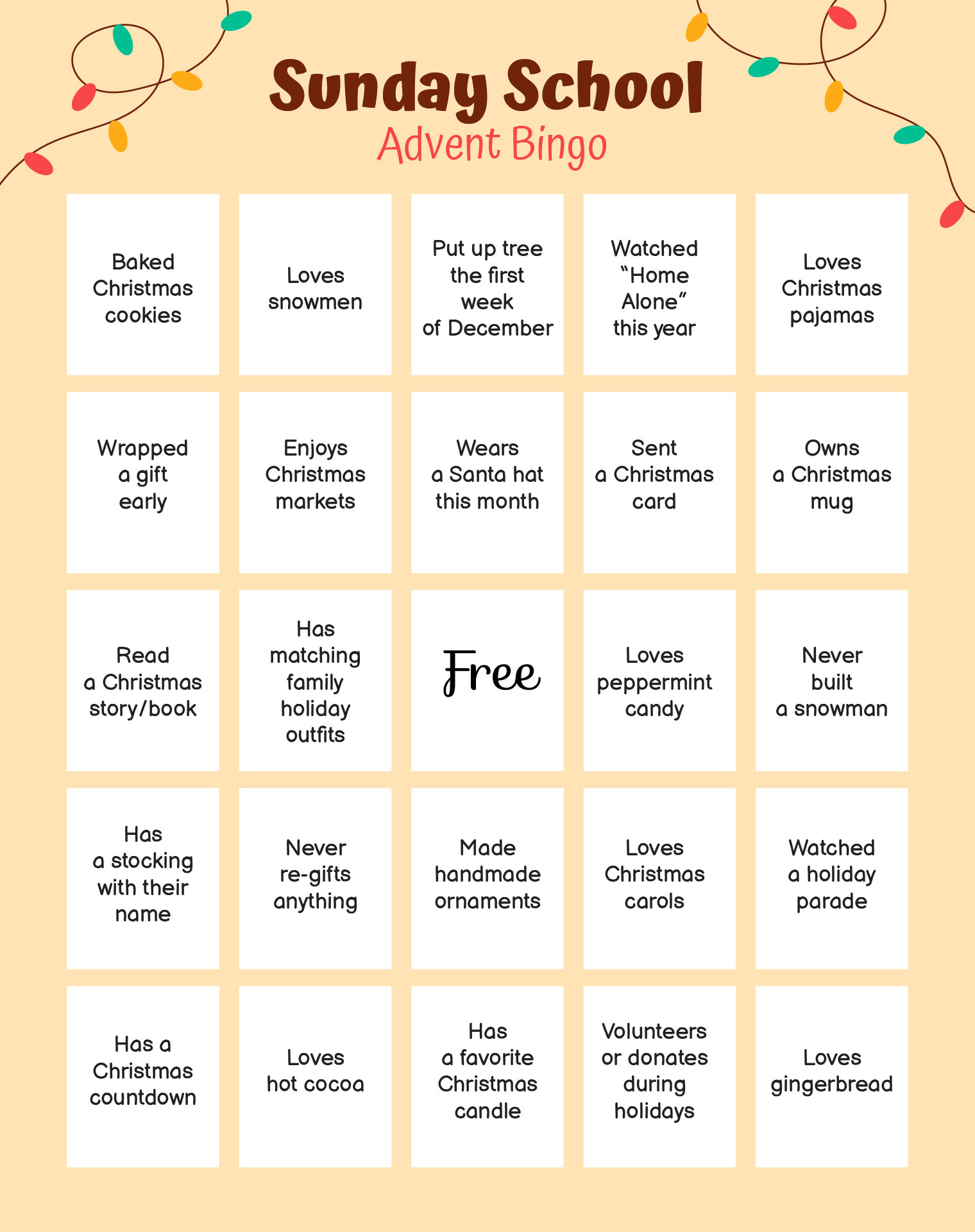 Sunday School Advent Bingo Sunday School Advent Bingo