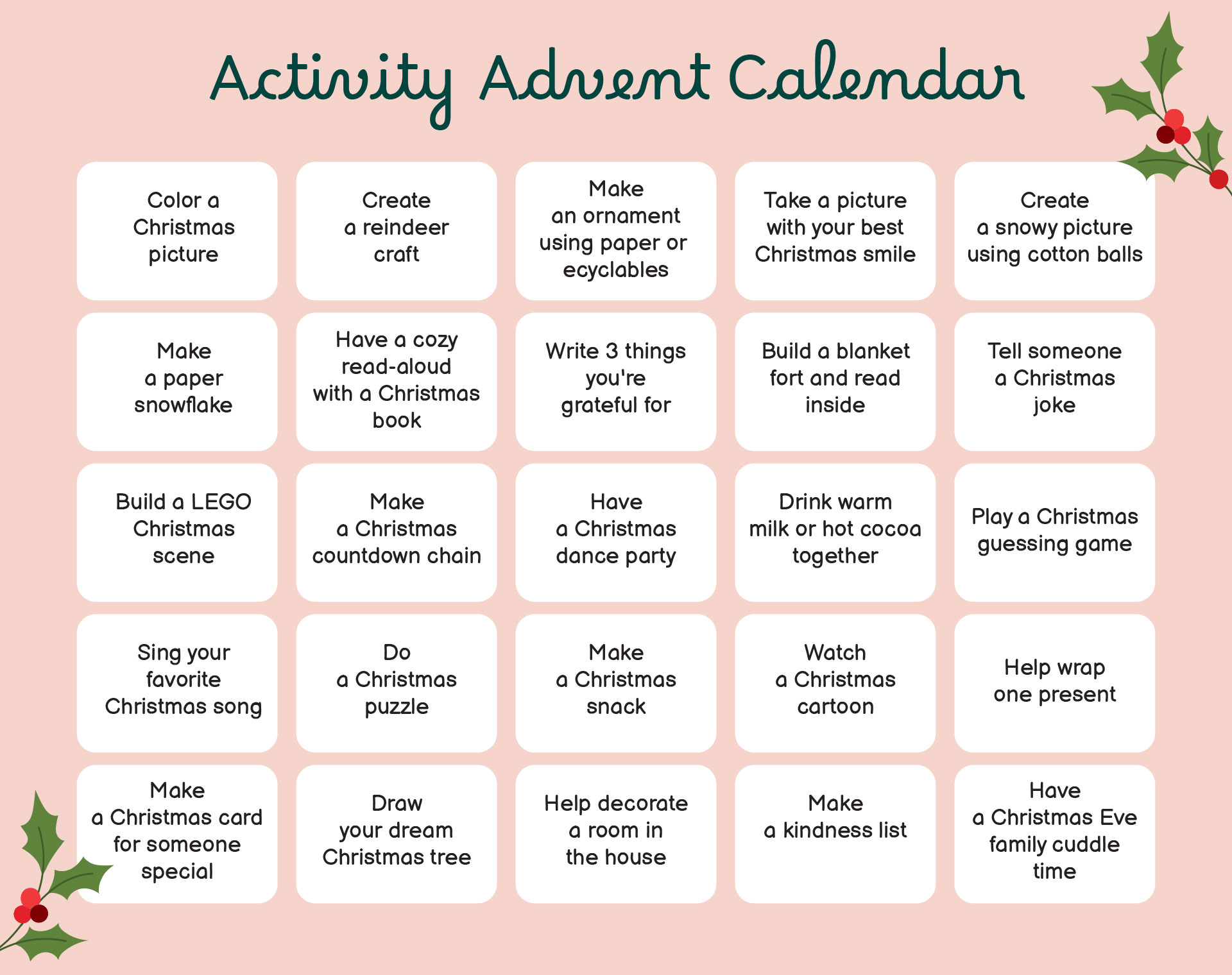 Kids Advent Activity Christmas Printable Kids Advent Activity Christmas Printable