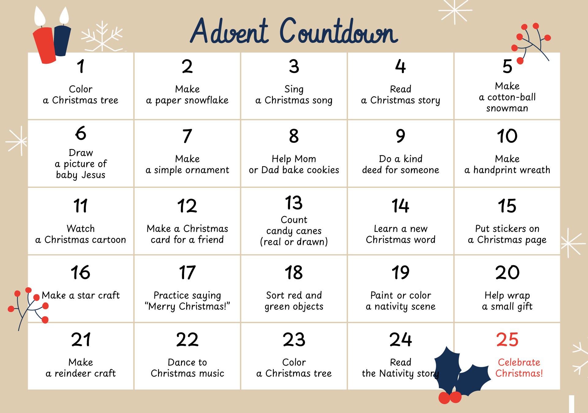 Christmas Daily Activities Calendar Christmas Daily Activities Calendar