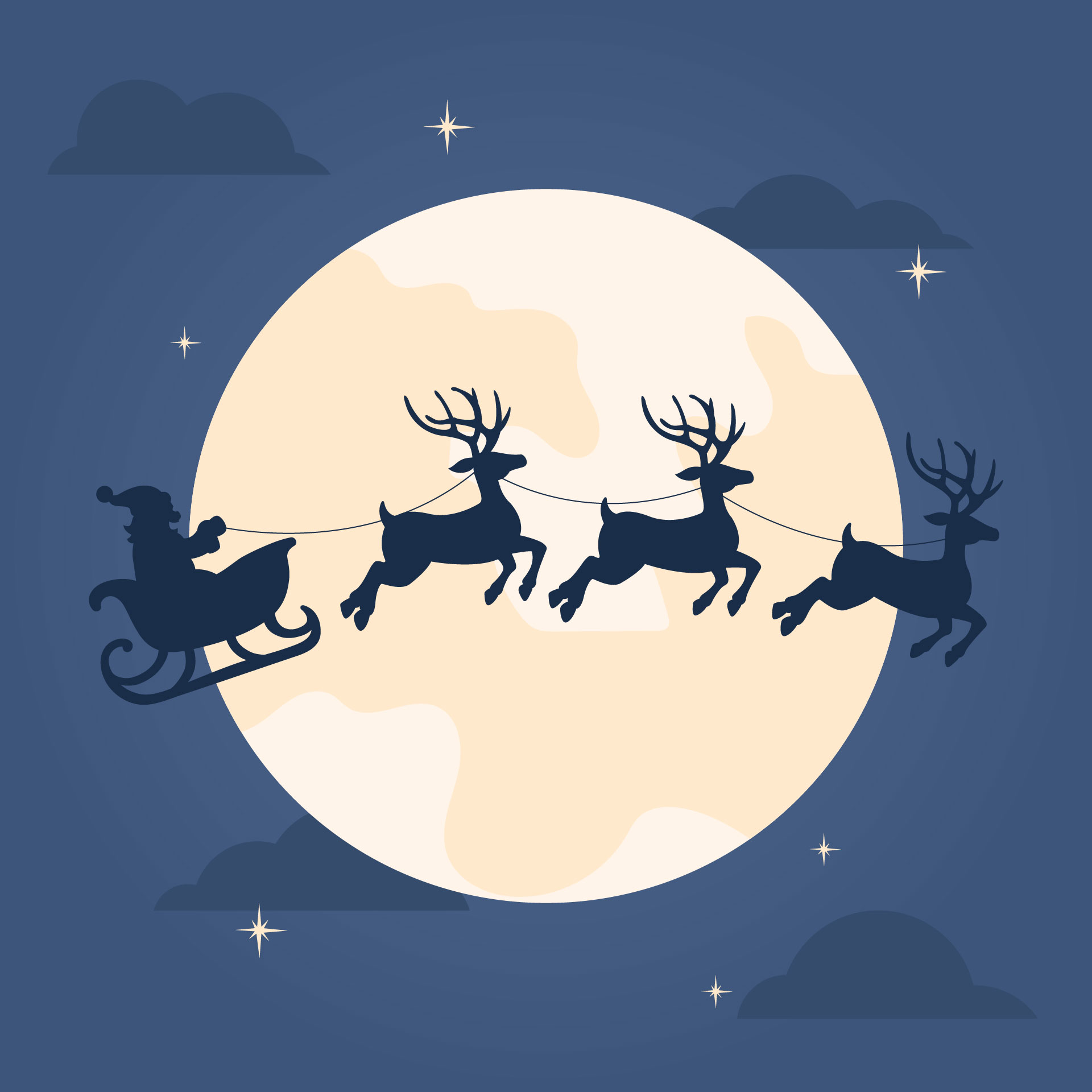 Santa Sleigh Moon Silhouette Template