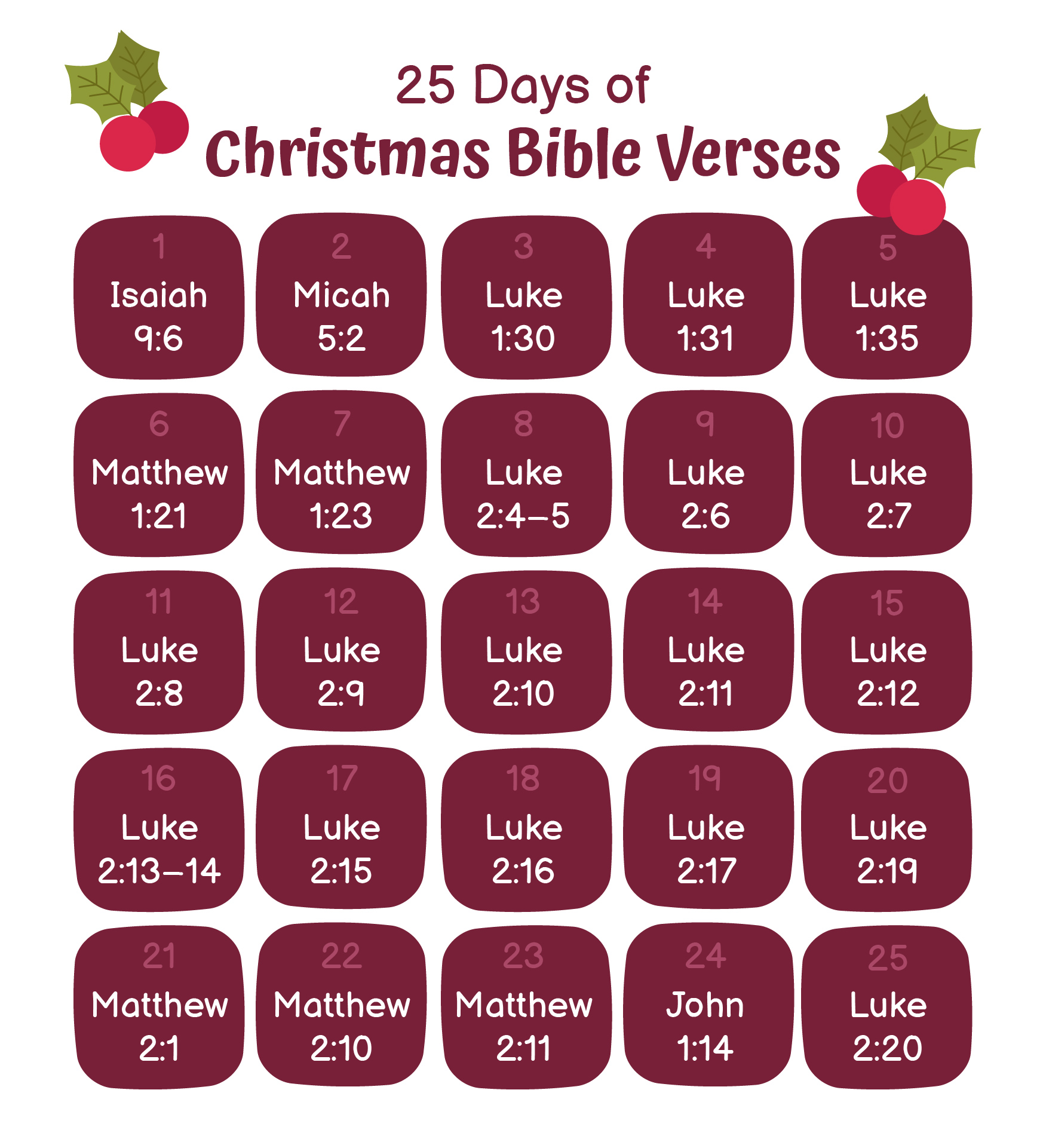 25 Days Of Christmas Bible Verses 25 Days Of Christmas Bible Verses