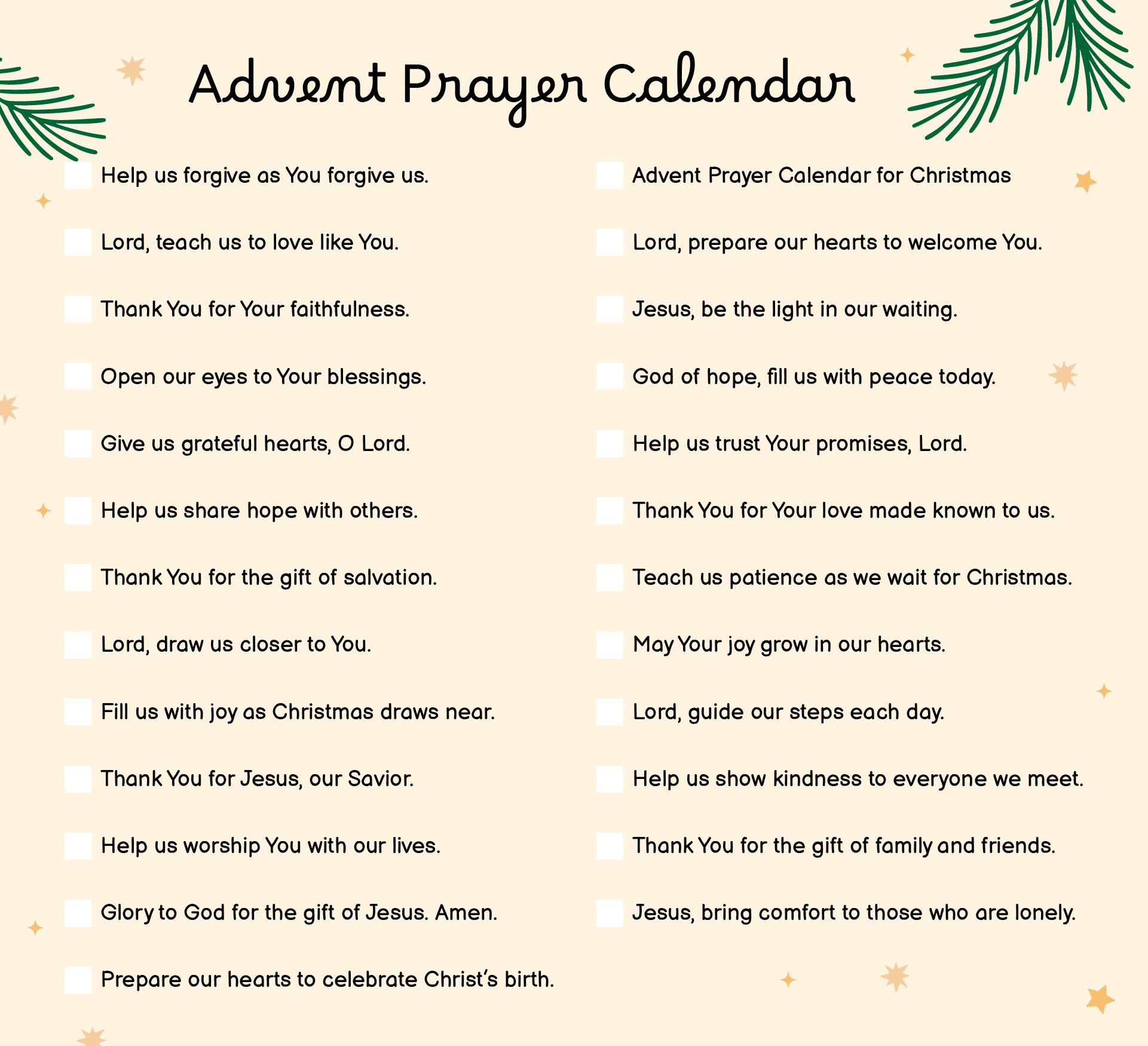 Advent Prayer Calendar For Christmas