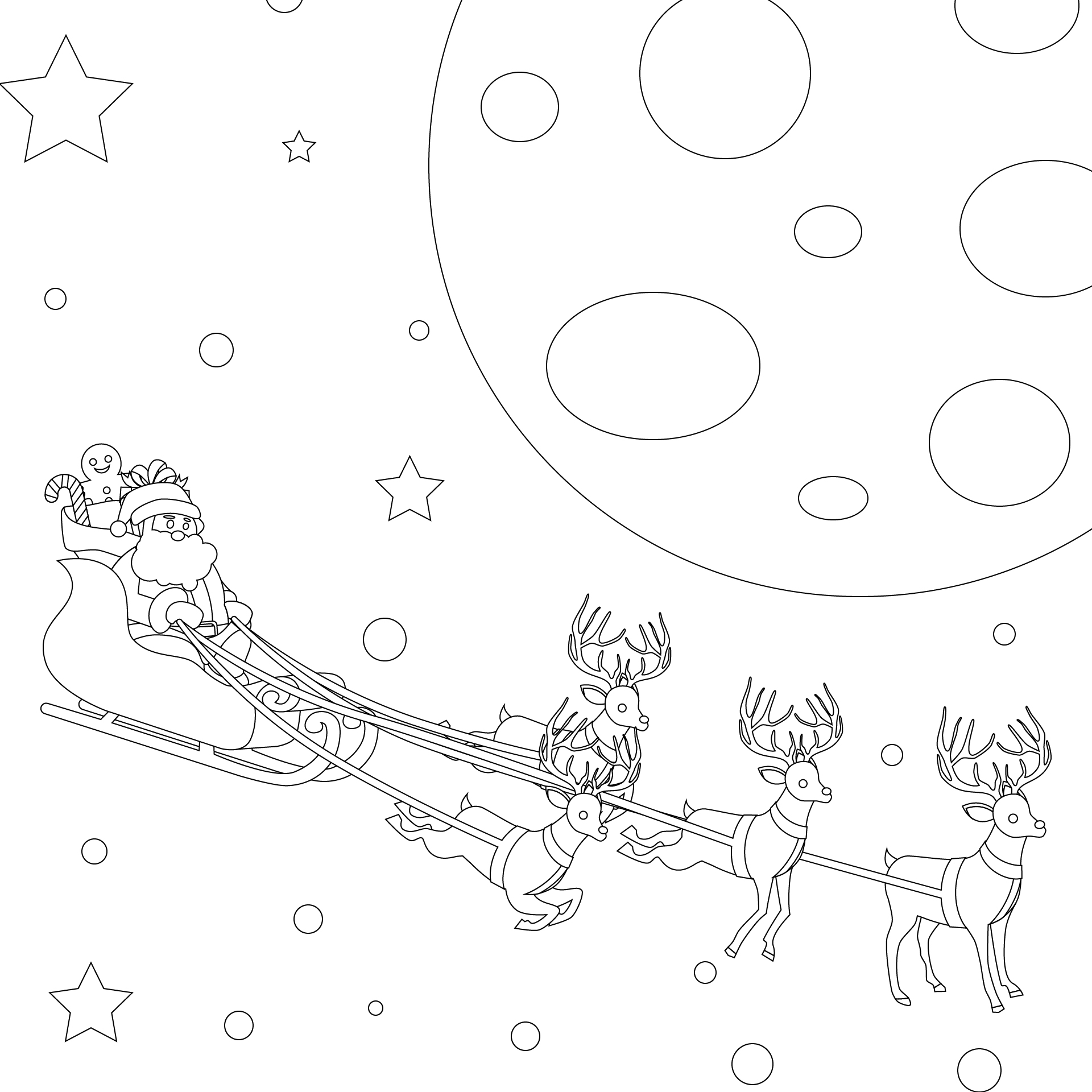 Santa Flying In Sleigh Coloring