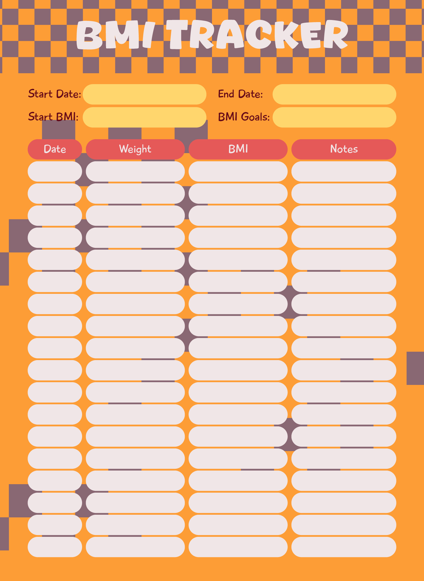 BMI Tracker For Weight Loss Template